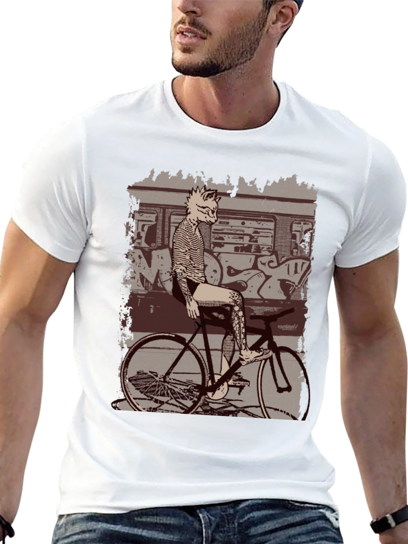 Cat on Bike Graphic T-Shirt