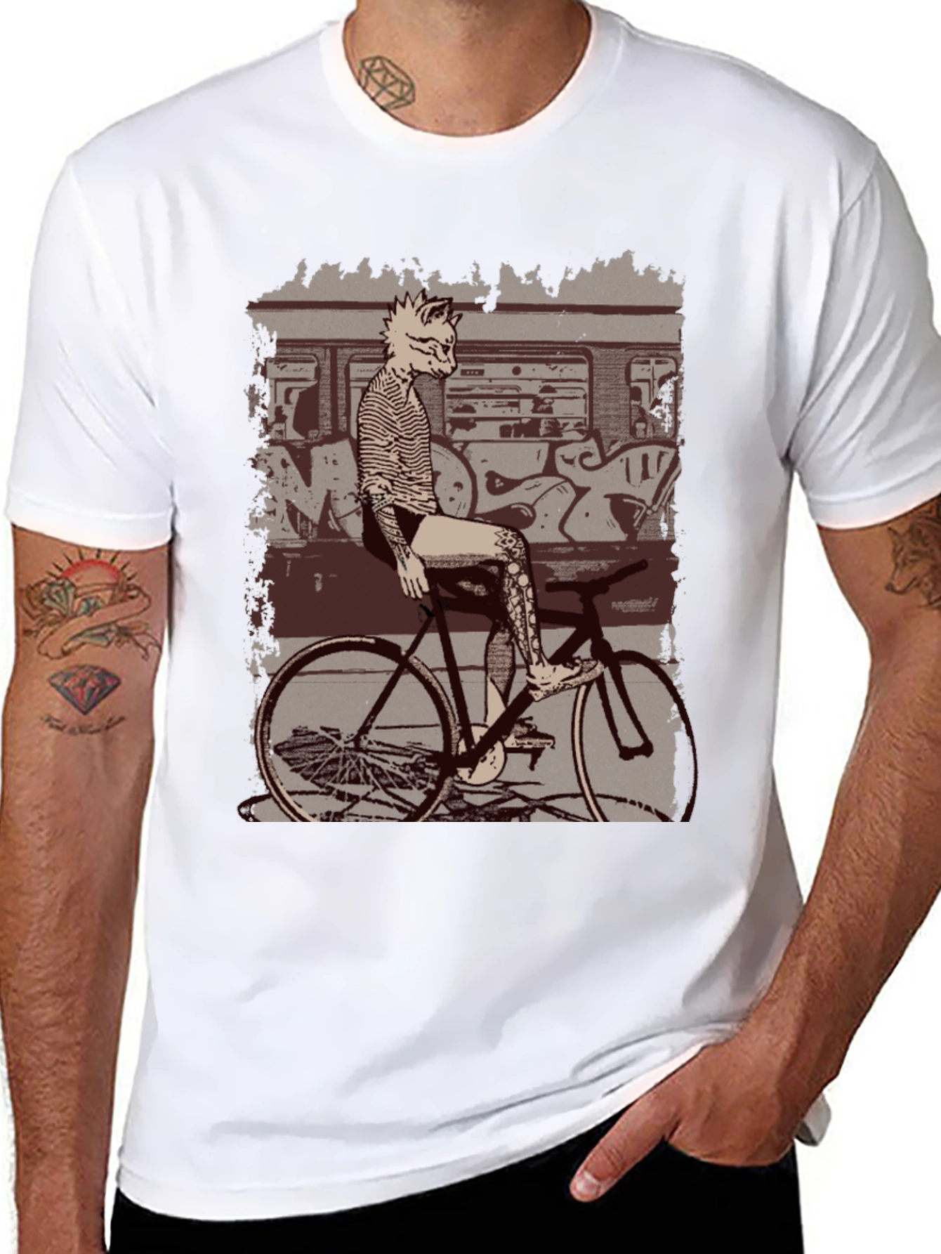 Cat on Bike Graphic T-Shirt