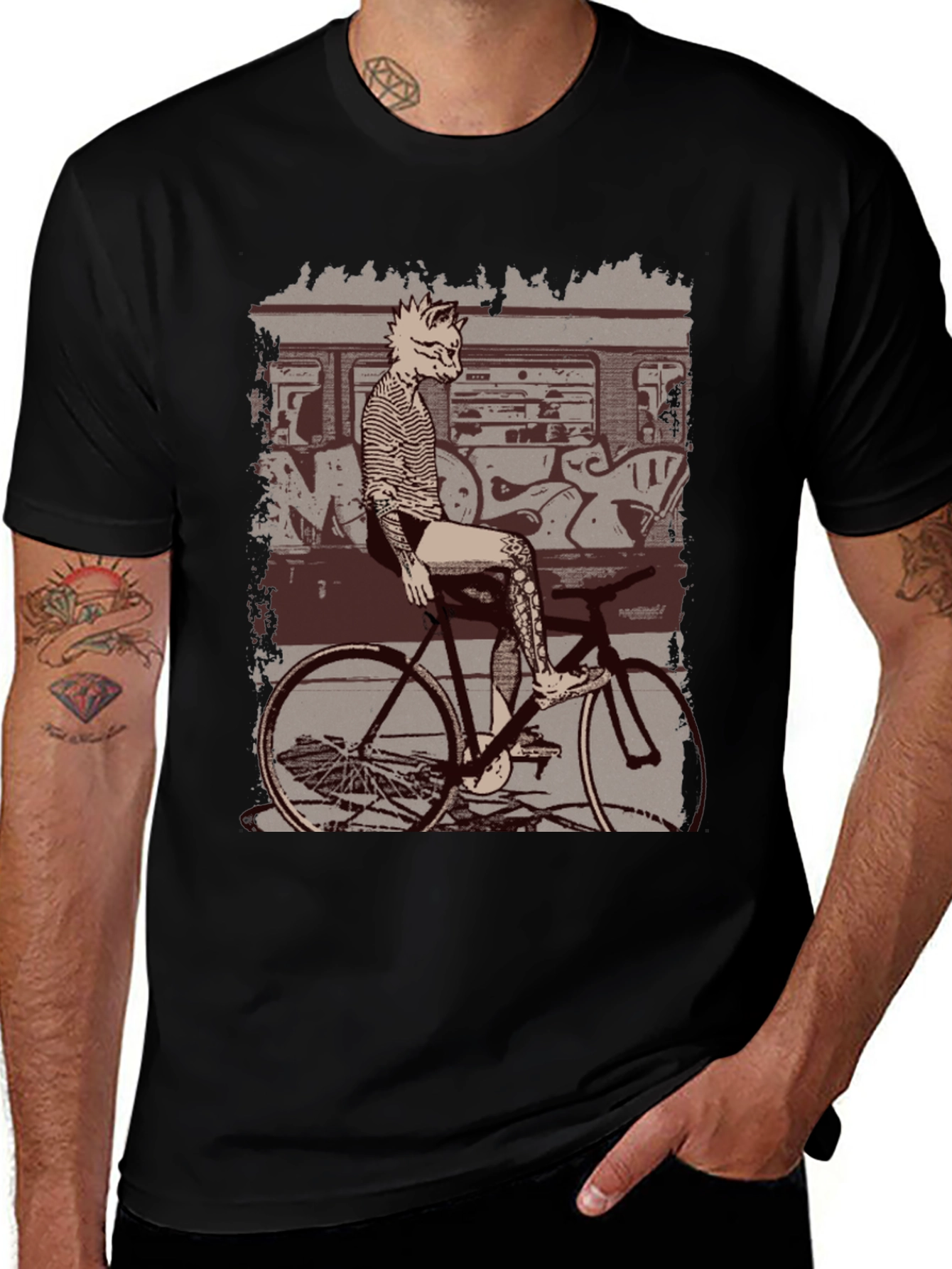 Cat on Bike Graphic T-Shirt