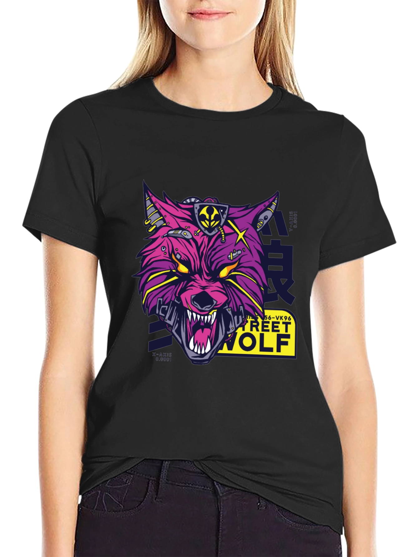 Cyberpunk Street Wolf Graphic T-Shirt - Black Cotton Tee