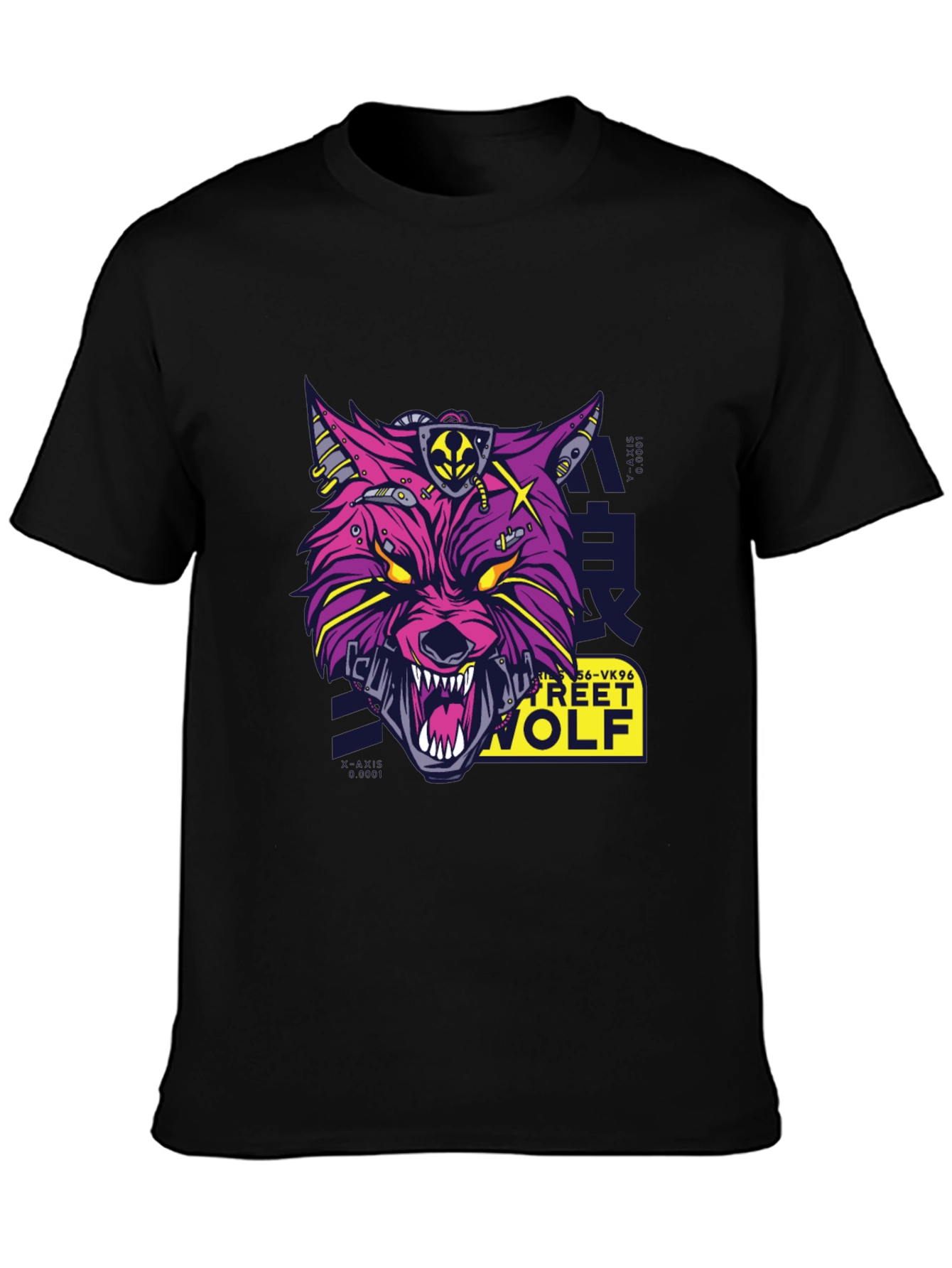 Cyberpunk Street Wolf Graphic T-Shirt - Black Cotton Tee