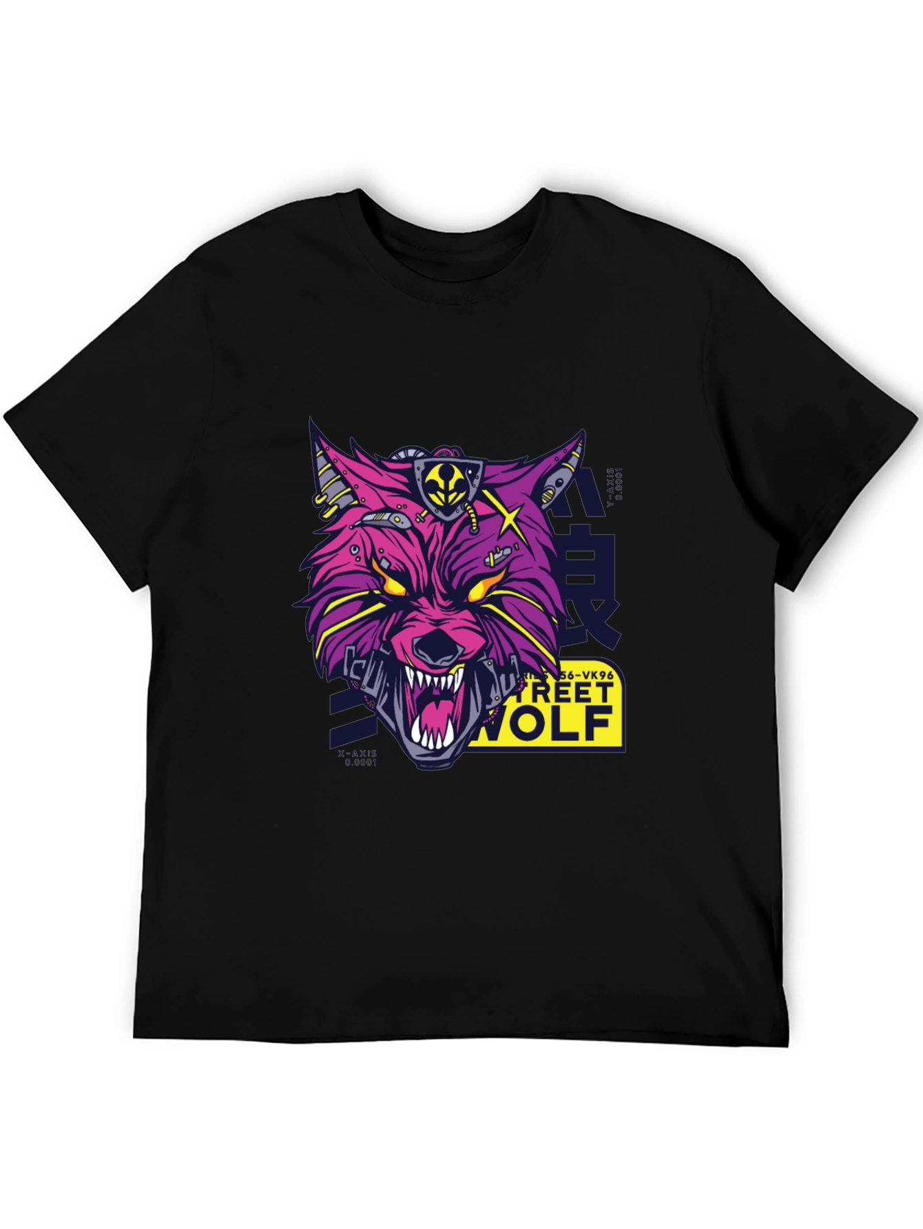 Cyberpunk Street Wolf Graphic T-Shirt - Black Cotton Tee