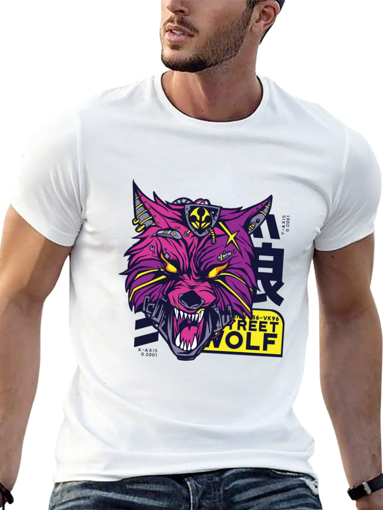 Cyberpunk Street Wolf Graphic T-Shirt - Black Cotton Tee