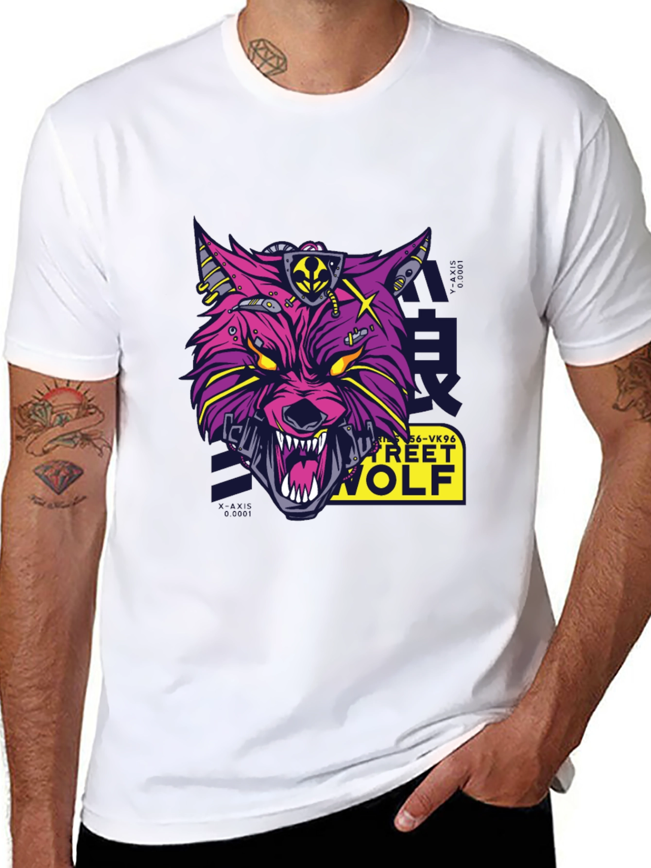 Cyberpunk Street Wolf Graphic T-Shirt - Black Cotton Tee