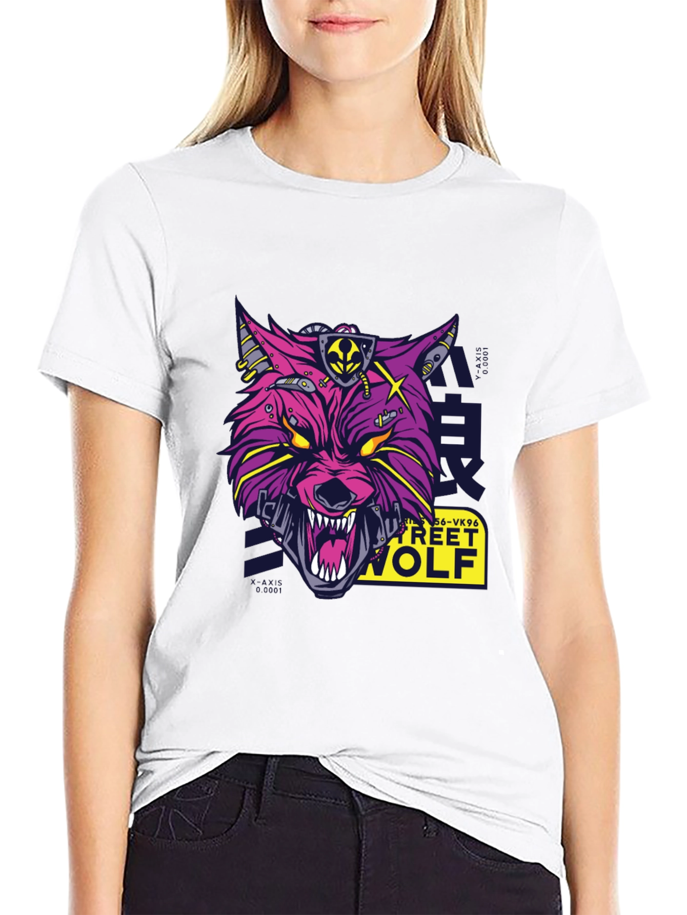 Cyberpunk Street Wolf Graphic T-Shirt - Black Cotton Tee