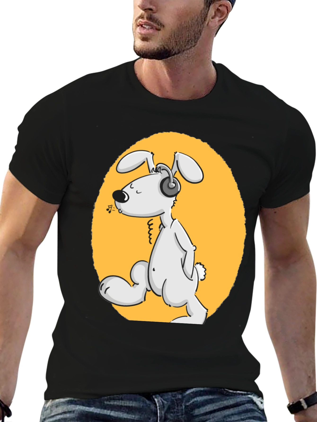 Dog with Headphones Graphic Tee - Black