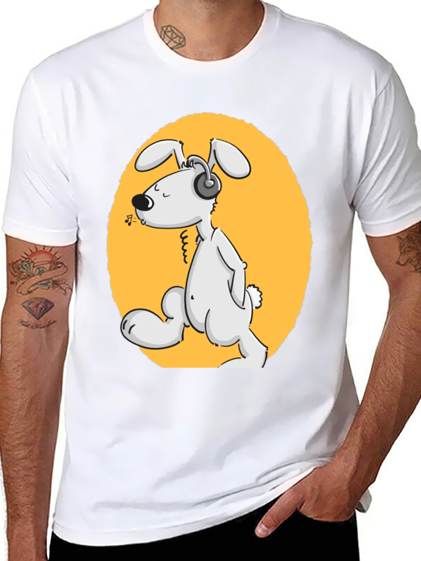 Dog with Headphones Graphic Tee - Black