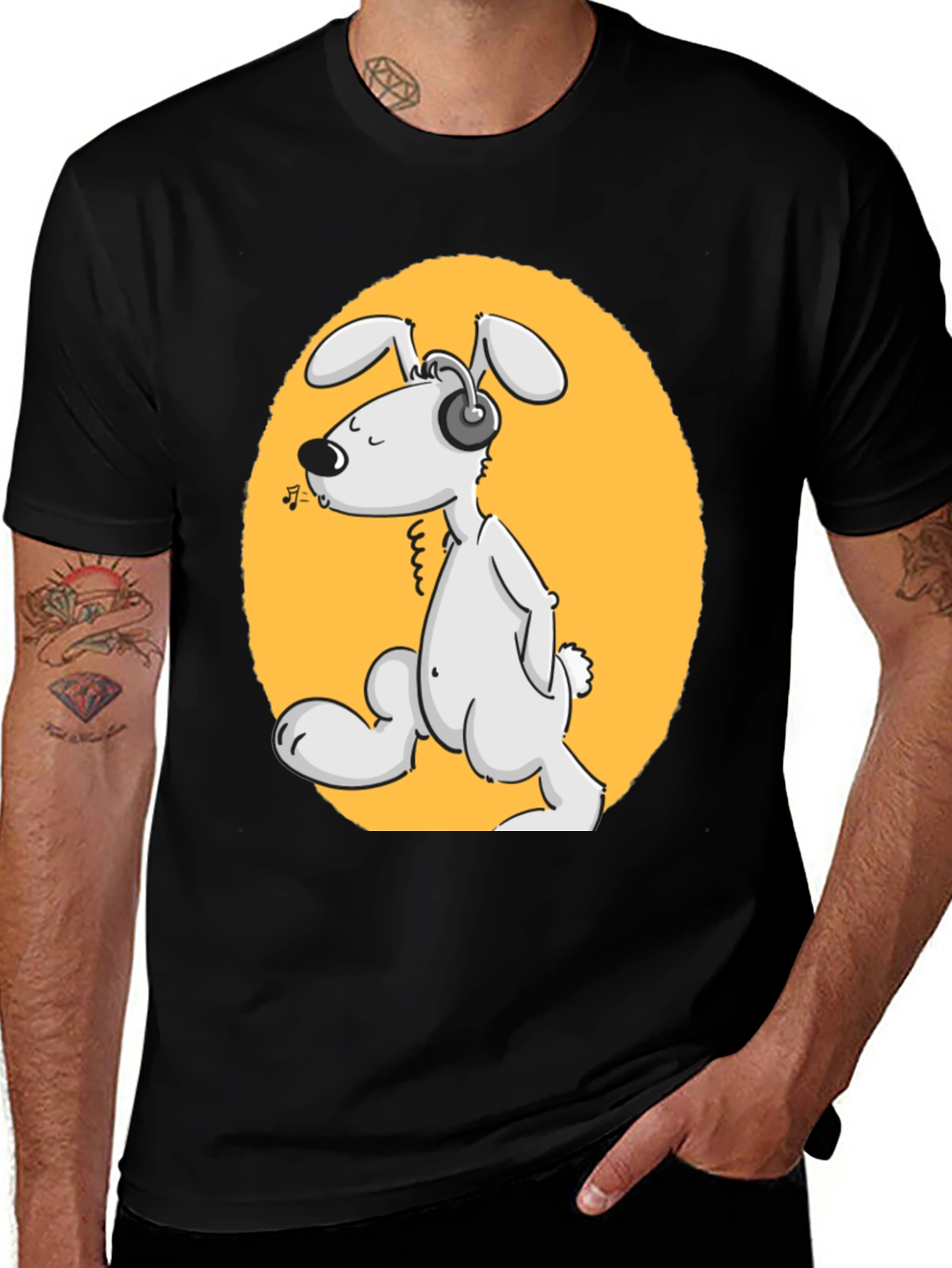 Dog with Headphones Graphic Tee - Black