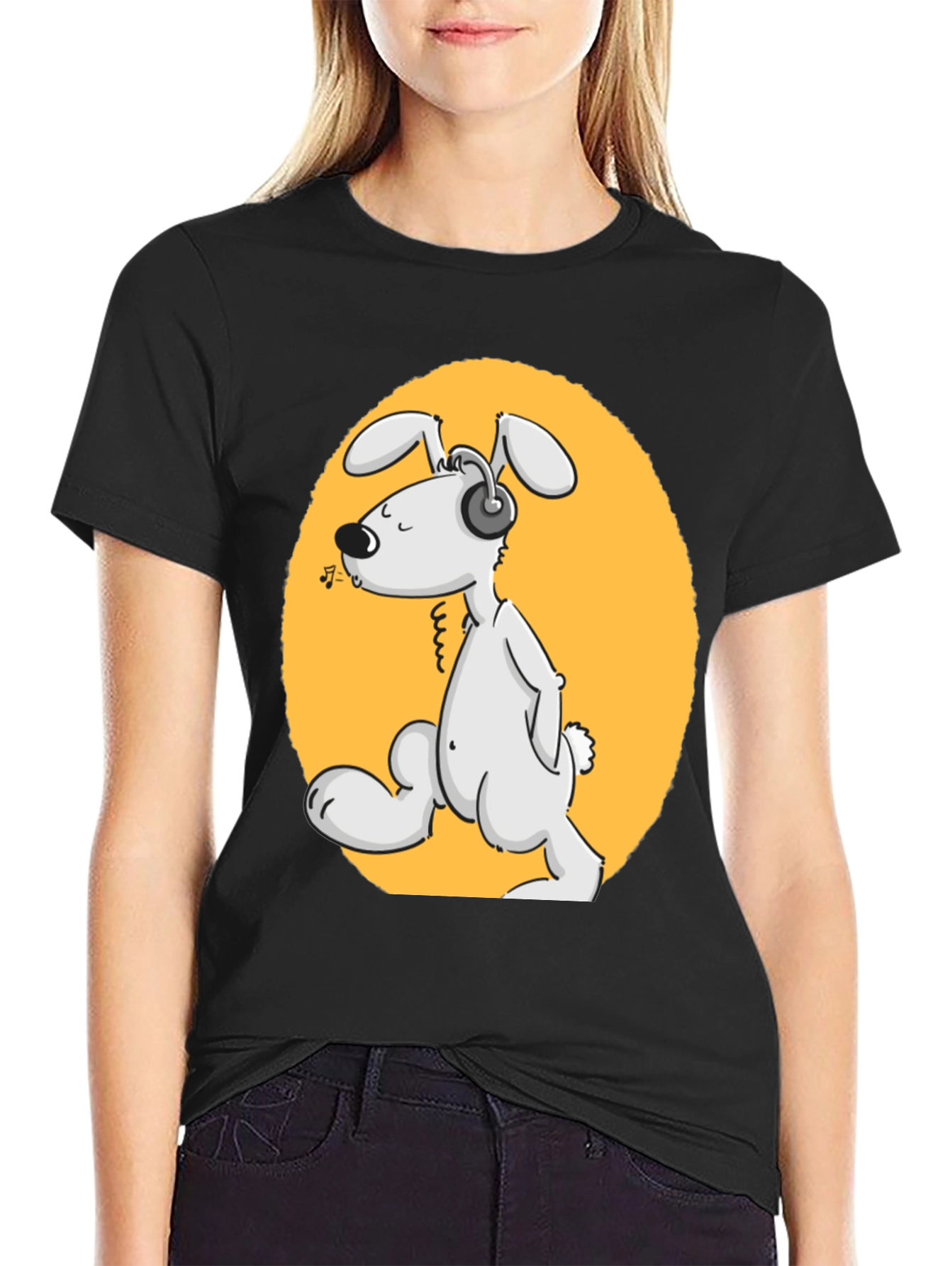 Dog with Headphones Graphic Tee - Black