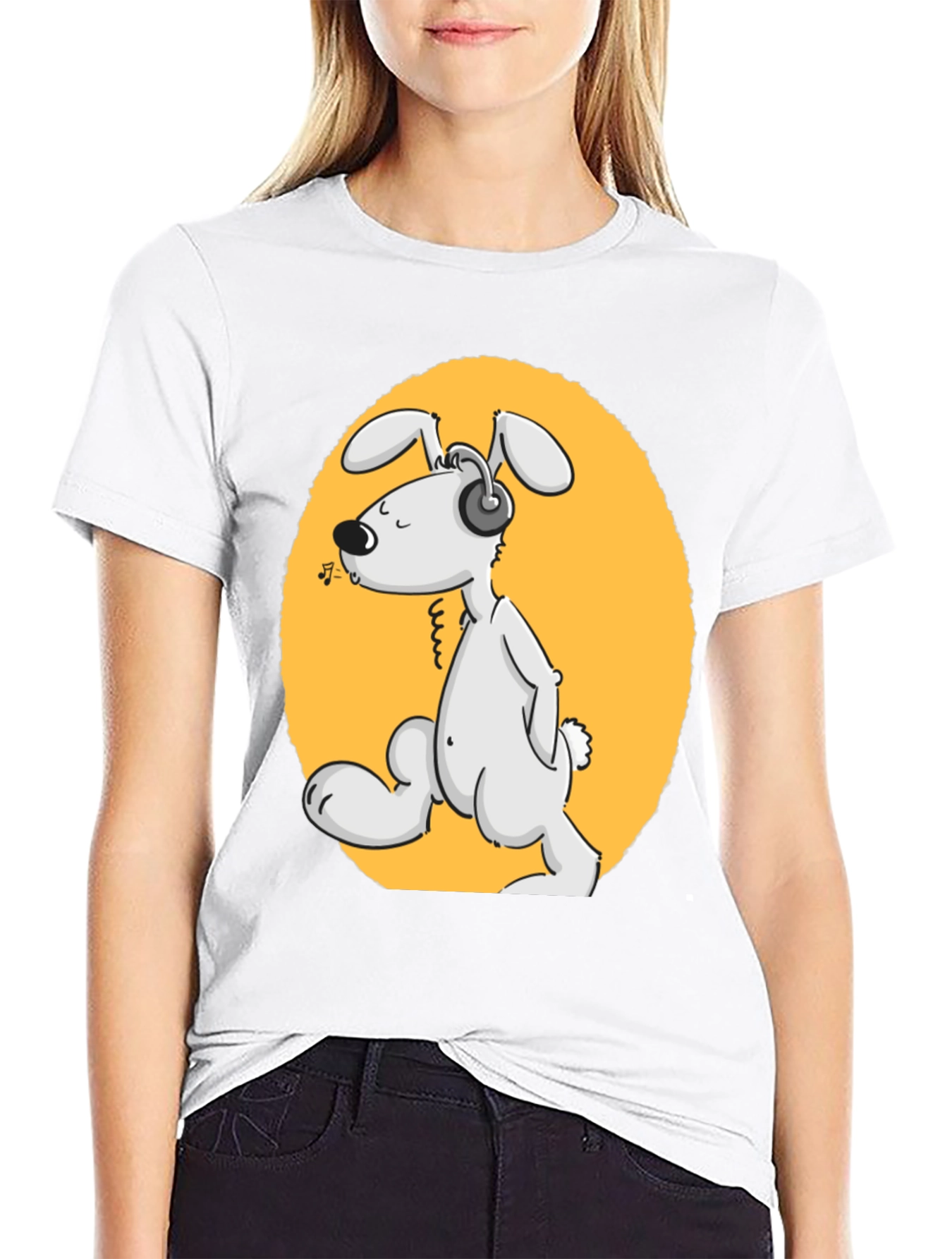 Dog with Headphones Graphic Tee - Black