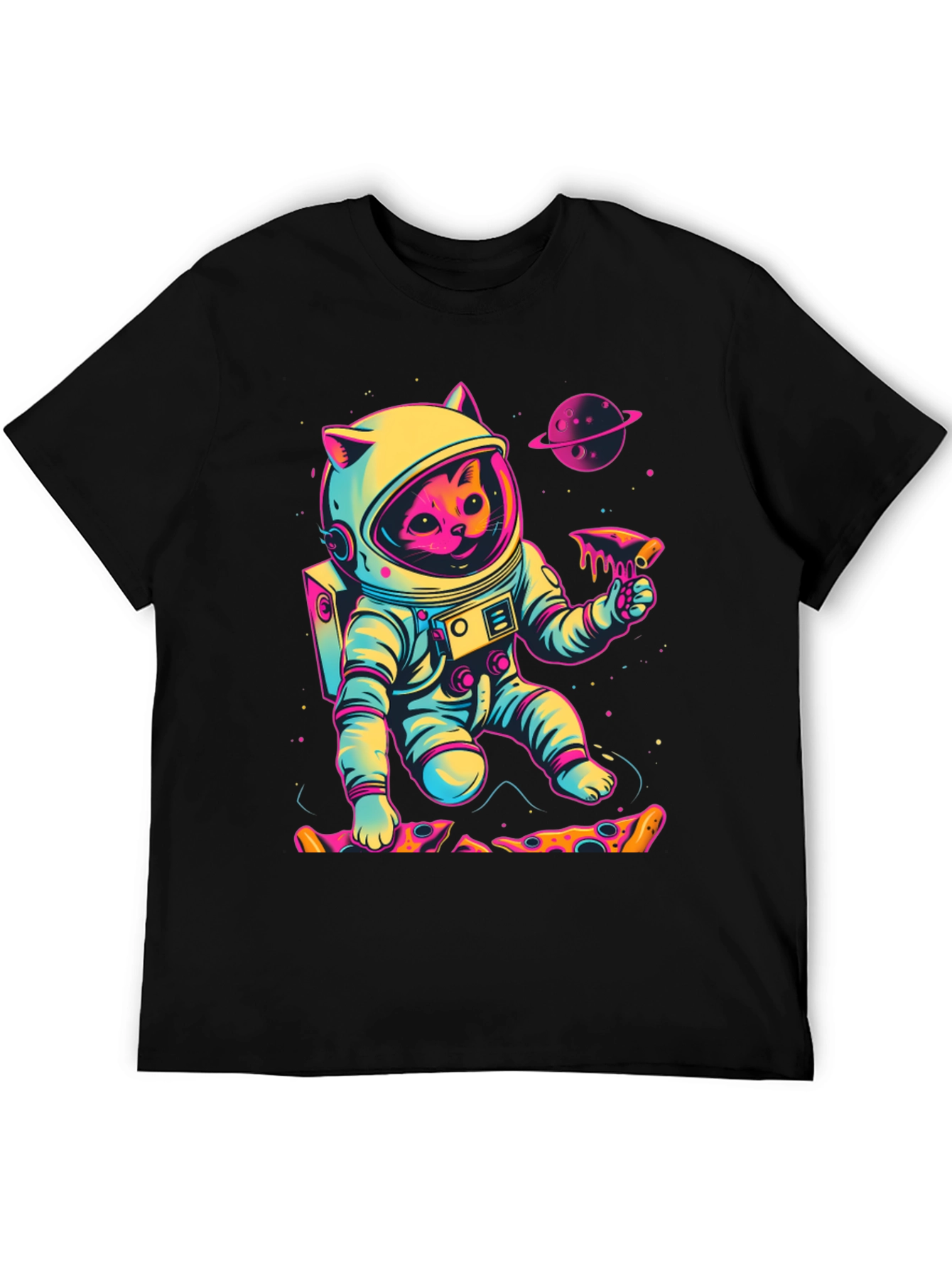 Cosmic Cat Pizza T-Shirt - Space Explorer