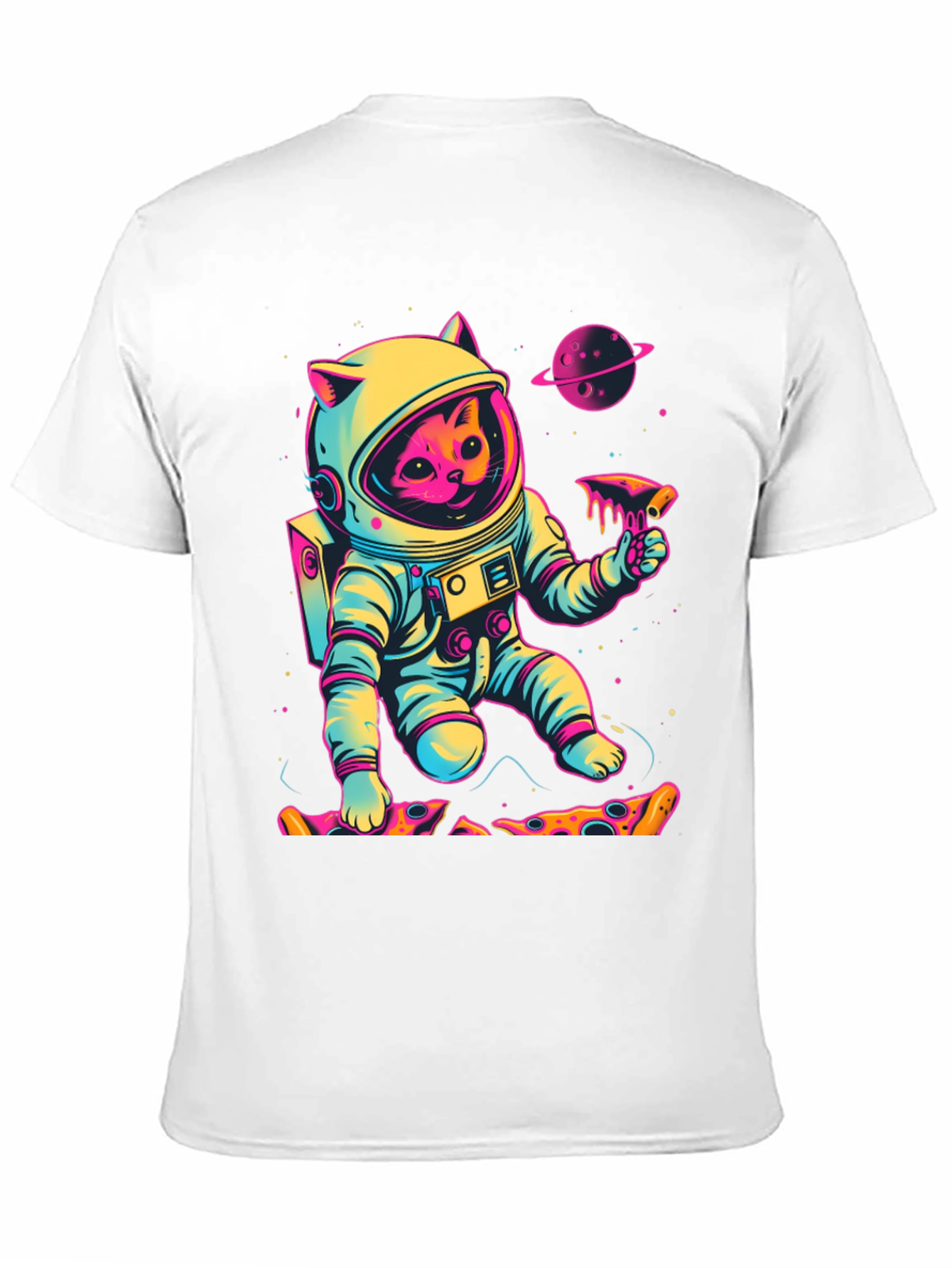 Cosmic Cat Pizza T-Shirt - Space Explorer