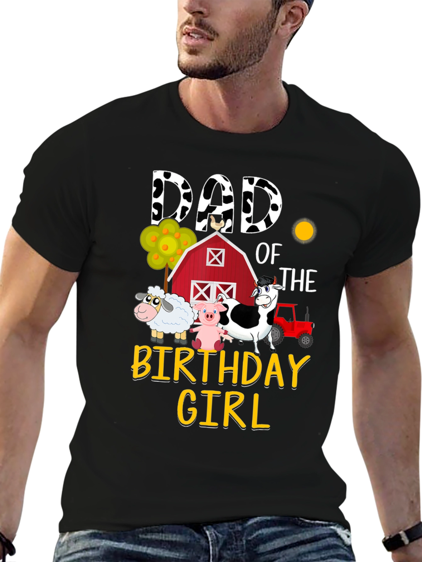 Dad Birthday Girl Farm Animals Graphic T-Shirt