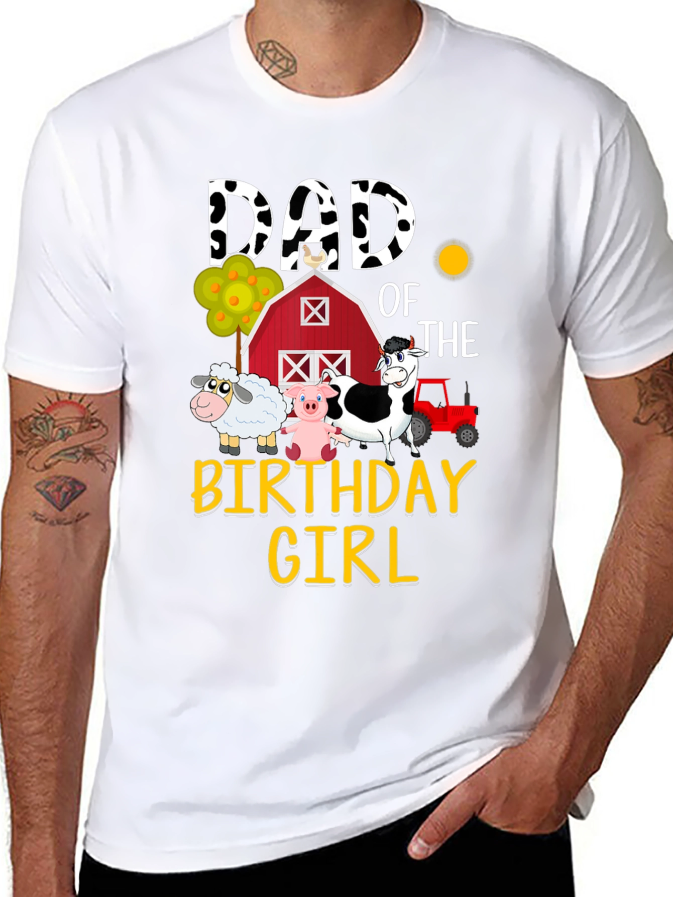 Dad Birthday Girl Farm Animals Graphic T-Shirt