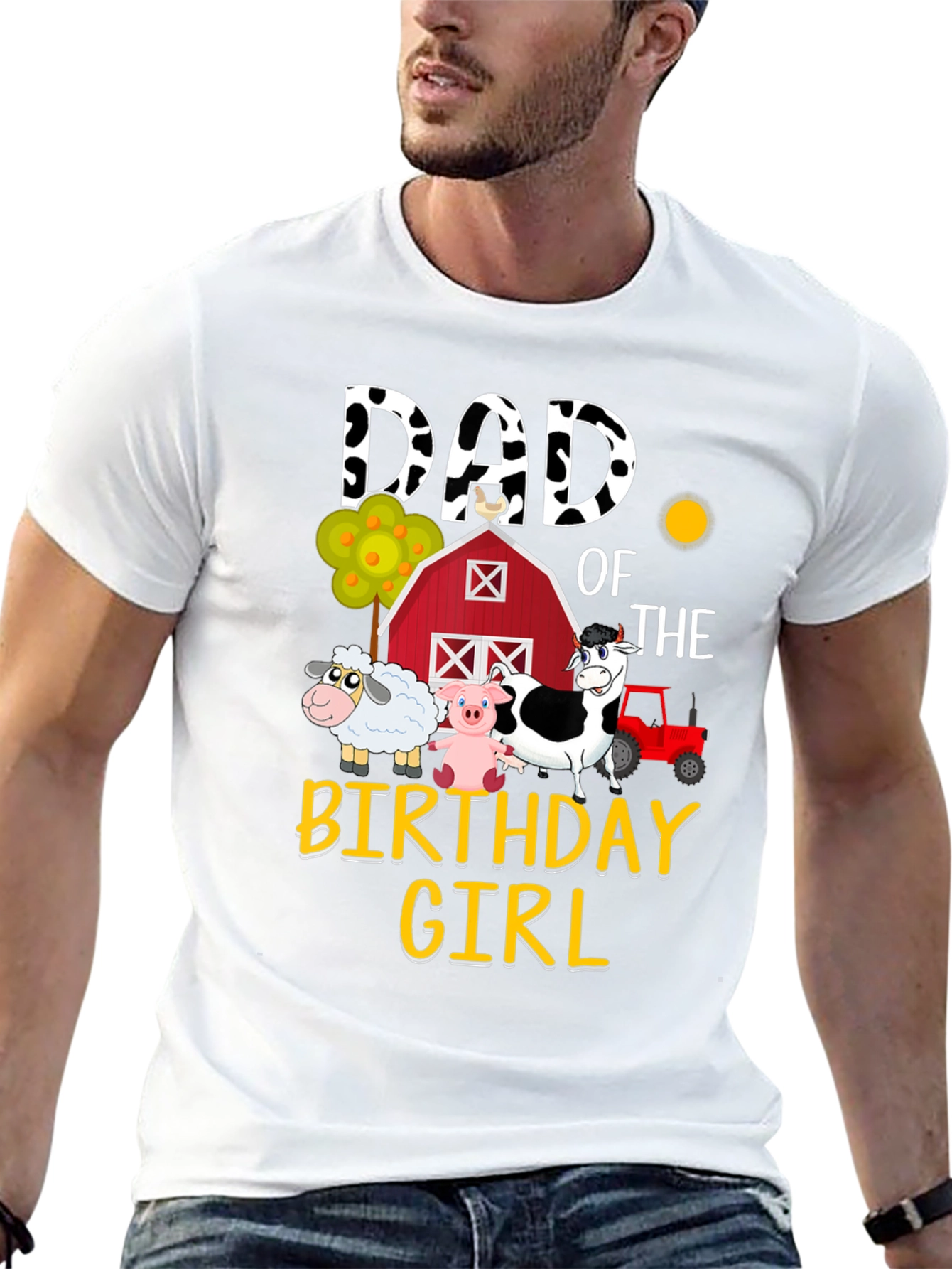 Dad Birthday Girl Farm Animals Graphic T-Shirt