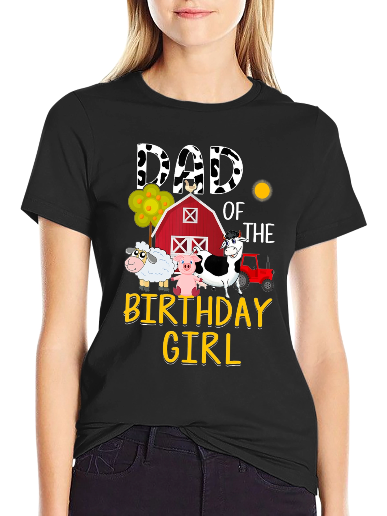Dad Birthday Girl Farm Animals Graphic T-Shirt