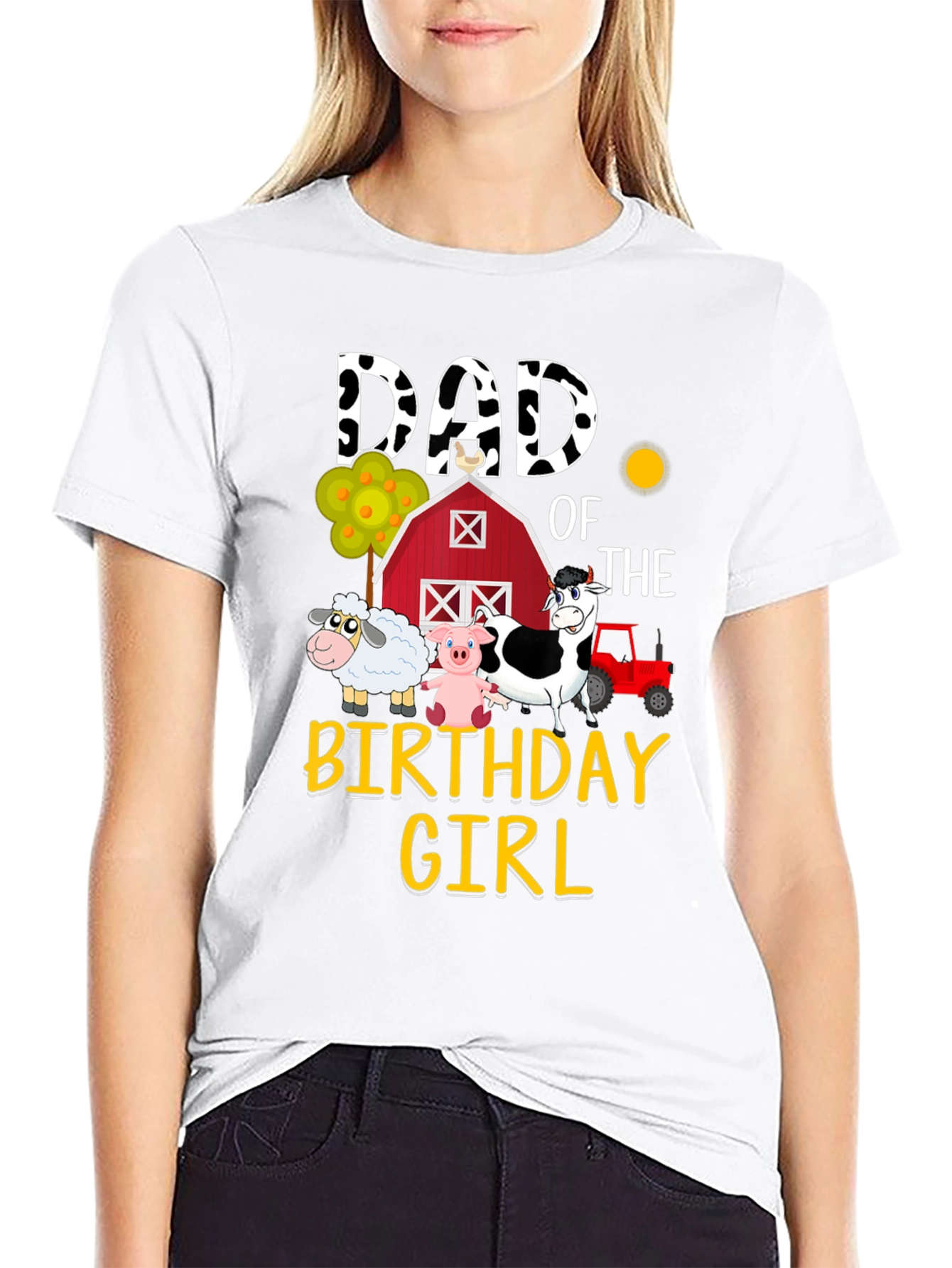 Dad Birthday Girl Farm Animals Graphic T-Shirt