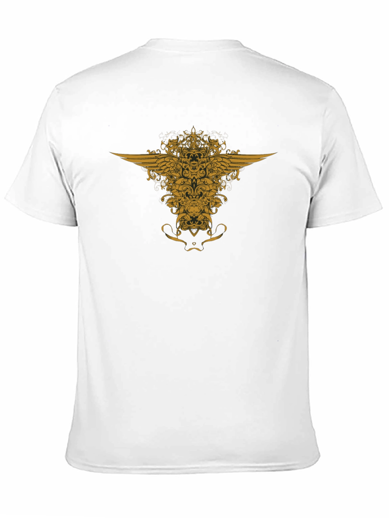 Black T-Shirt with Golden Winged Crest Design
