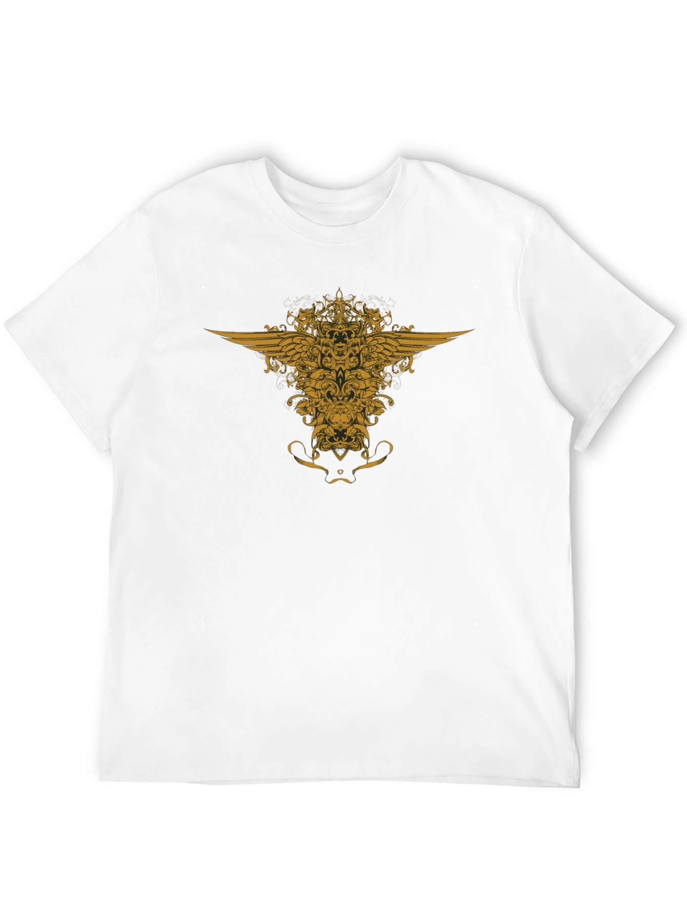 Black T-Shirt with Golden Winged Crest Design
