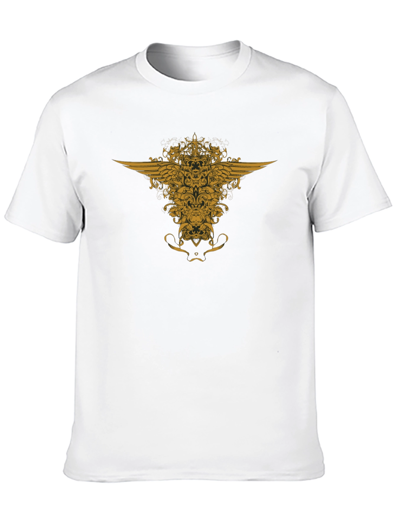 Black T-Shirt with Golden Winged Crest Design