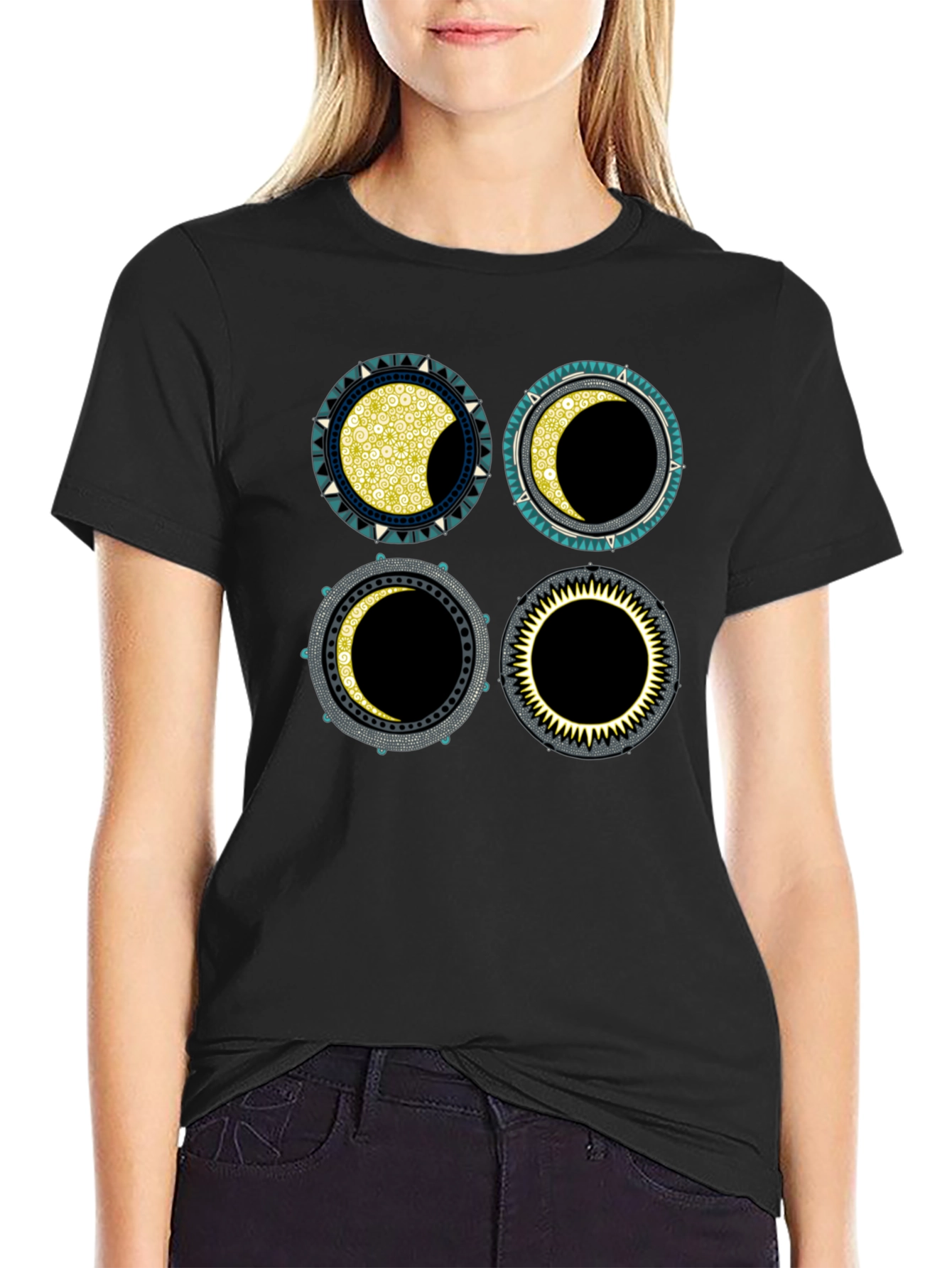 Lunar Phases Graphic T-Shirt - Black