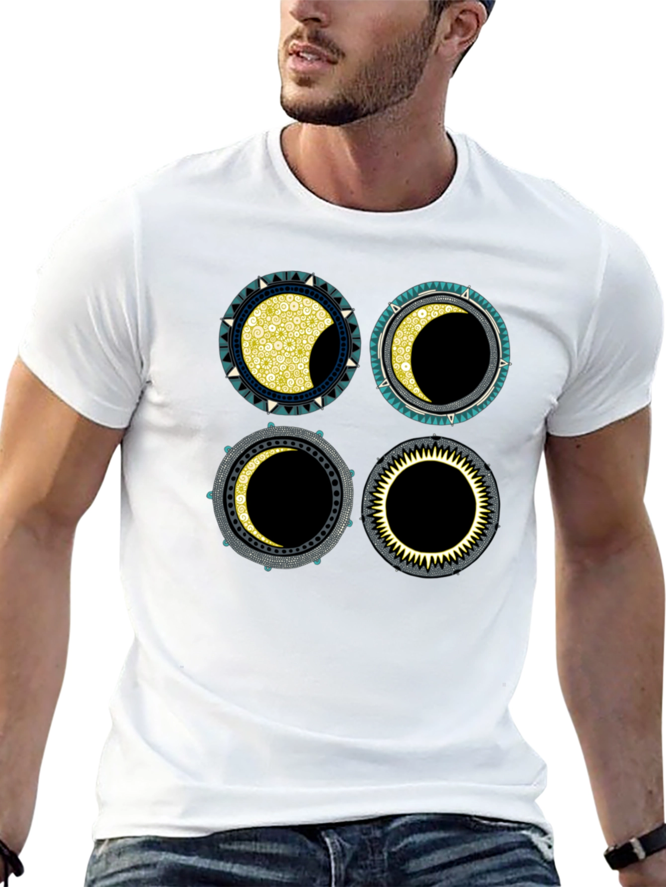 Lunar Phases Graphic T-Shirt - Black