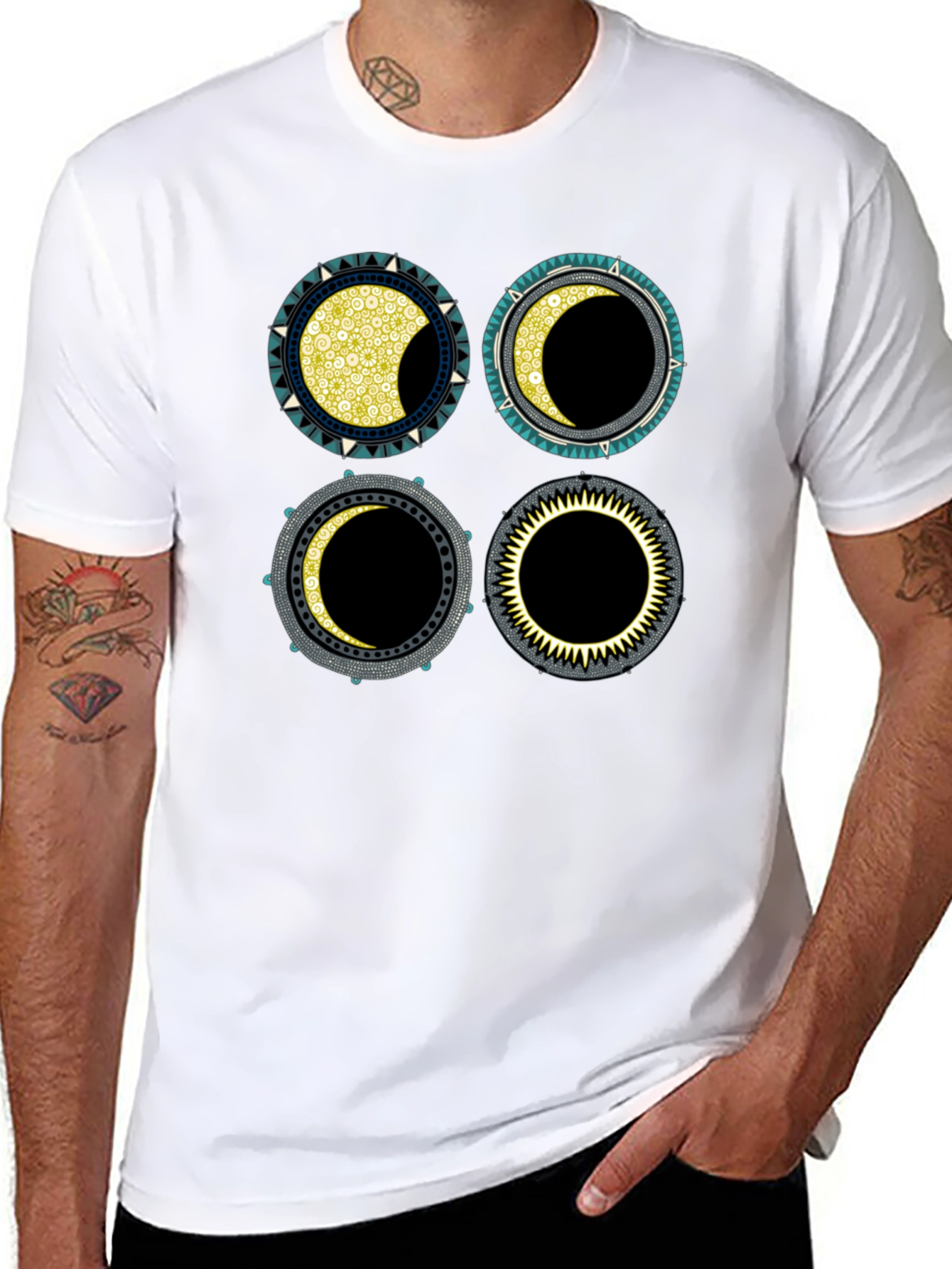Lunar Phases Graphic T-Shirt - Black