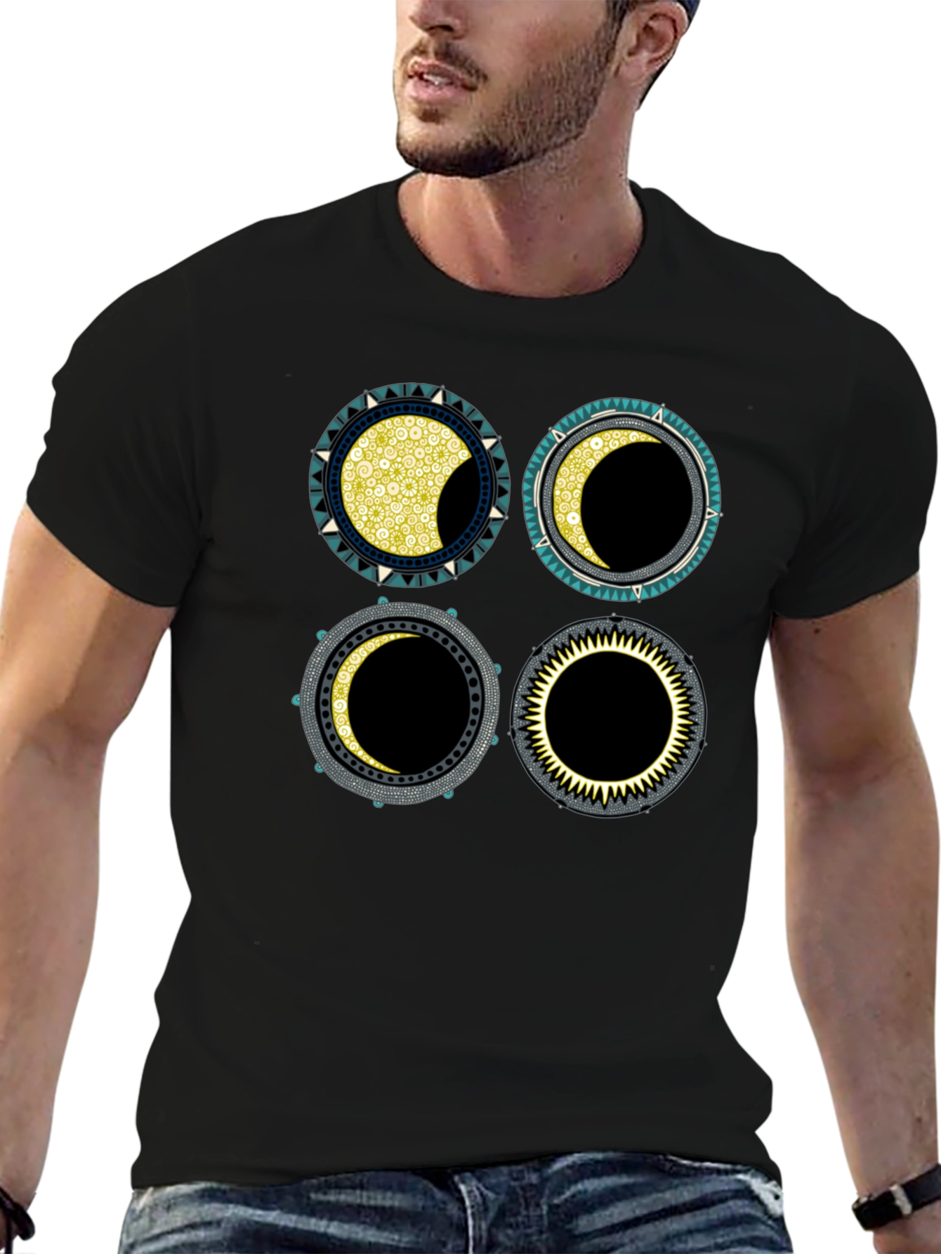 Lunar Phases Graphic T-Shirt - Black