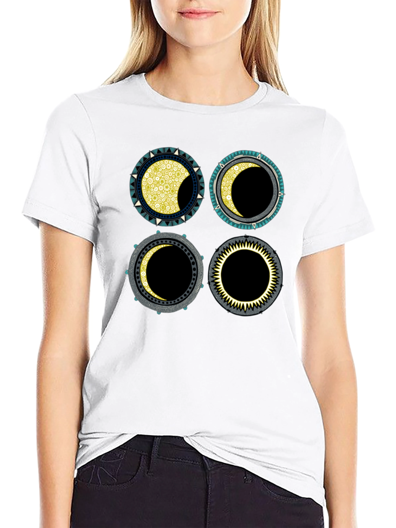 Lunar Phases Graphic T-Shirt - Black