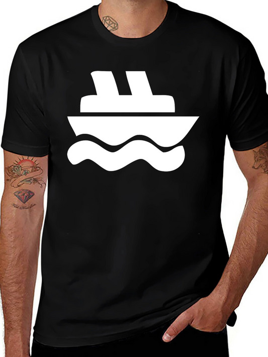 Black T-Shirt with White Boat Graphic