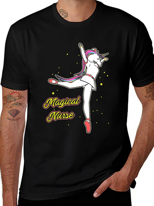 Magical Nurse Unicorn T-Shirt - Black Cotton Tee