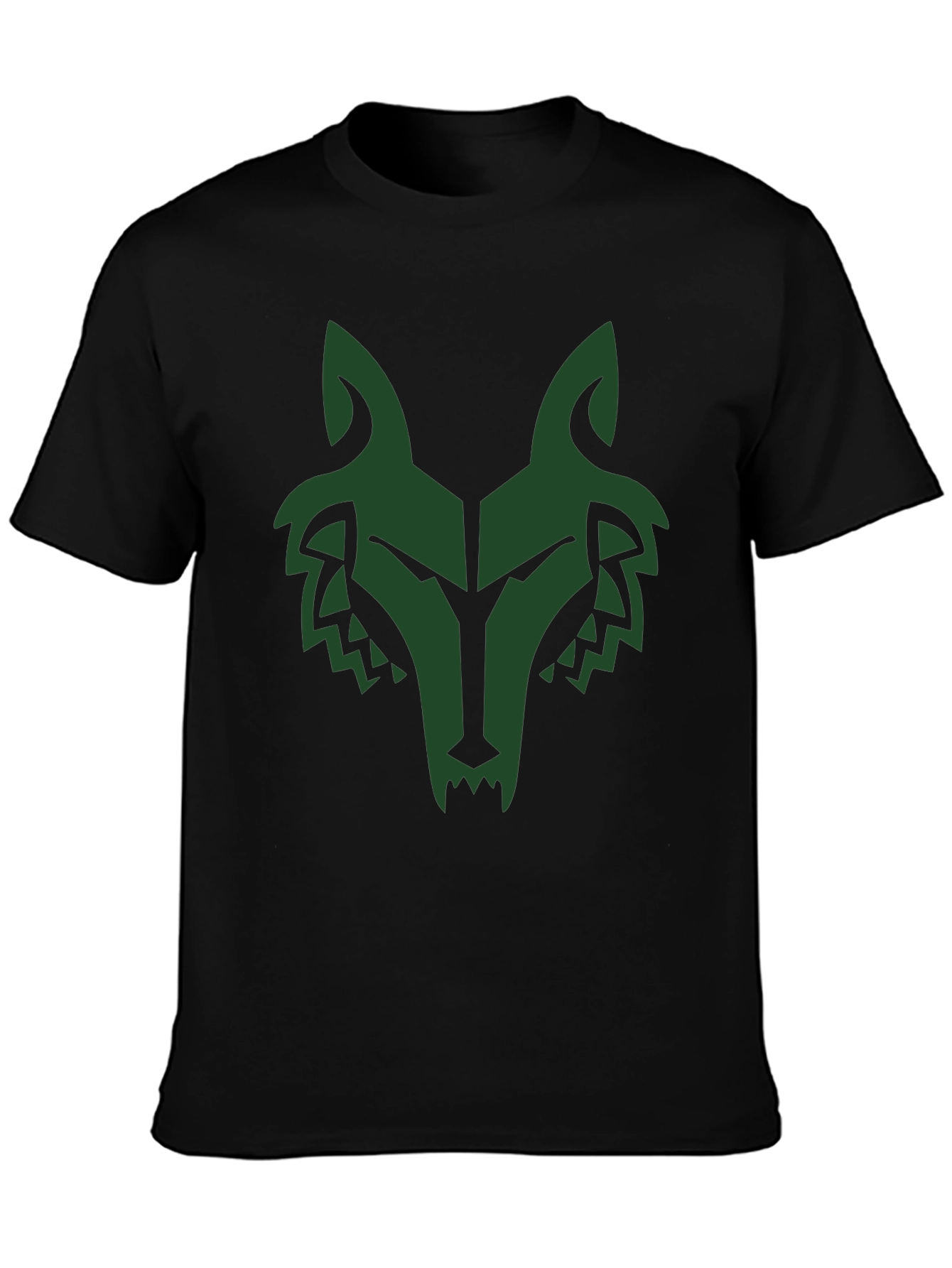 Mens Black T-Shirt with Green Wolf Graphic