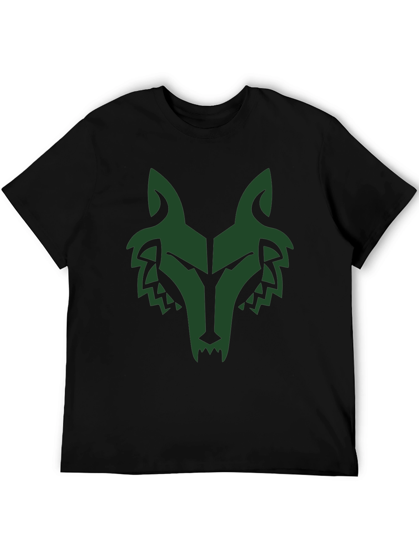 Mens Black T-Shirt with Green Wolf Graphic