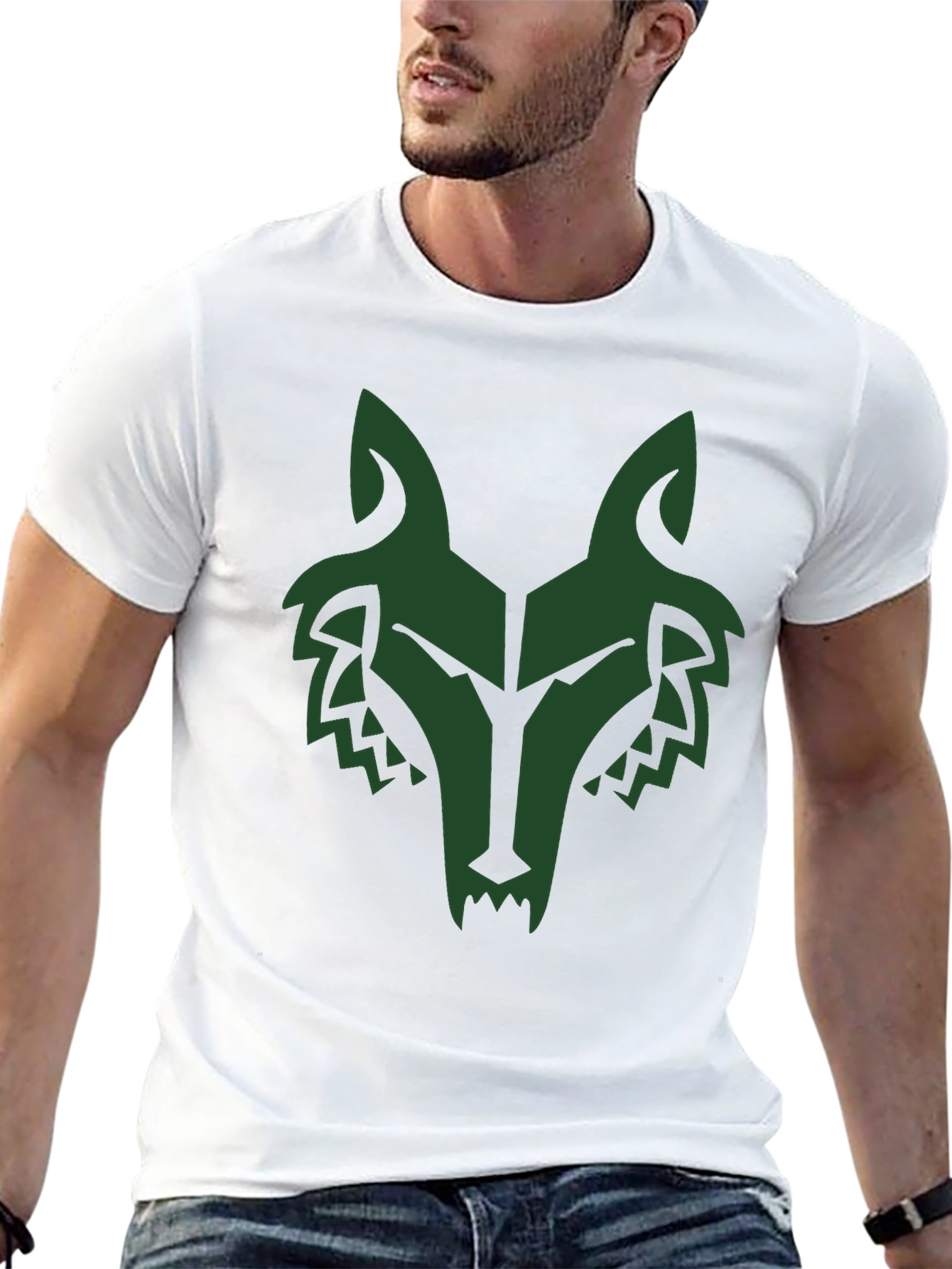 Mens Black T-Shirt with Green Wolf Graphic