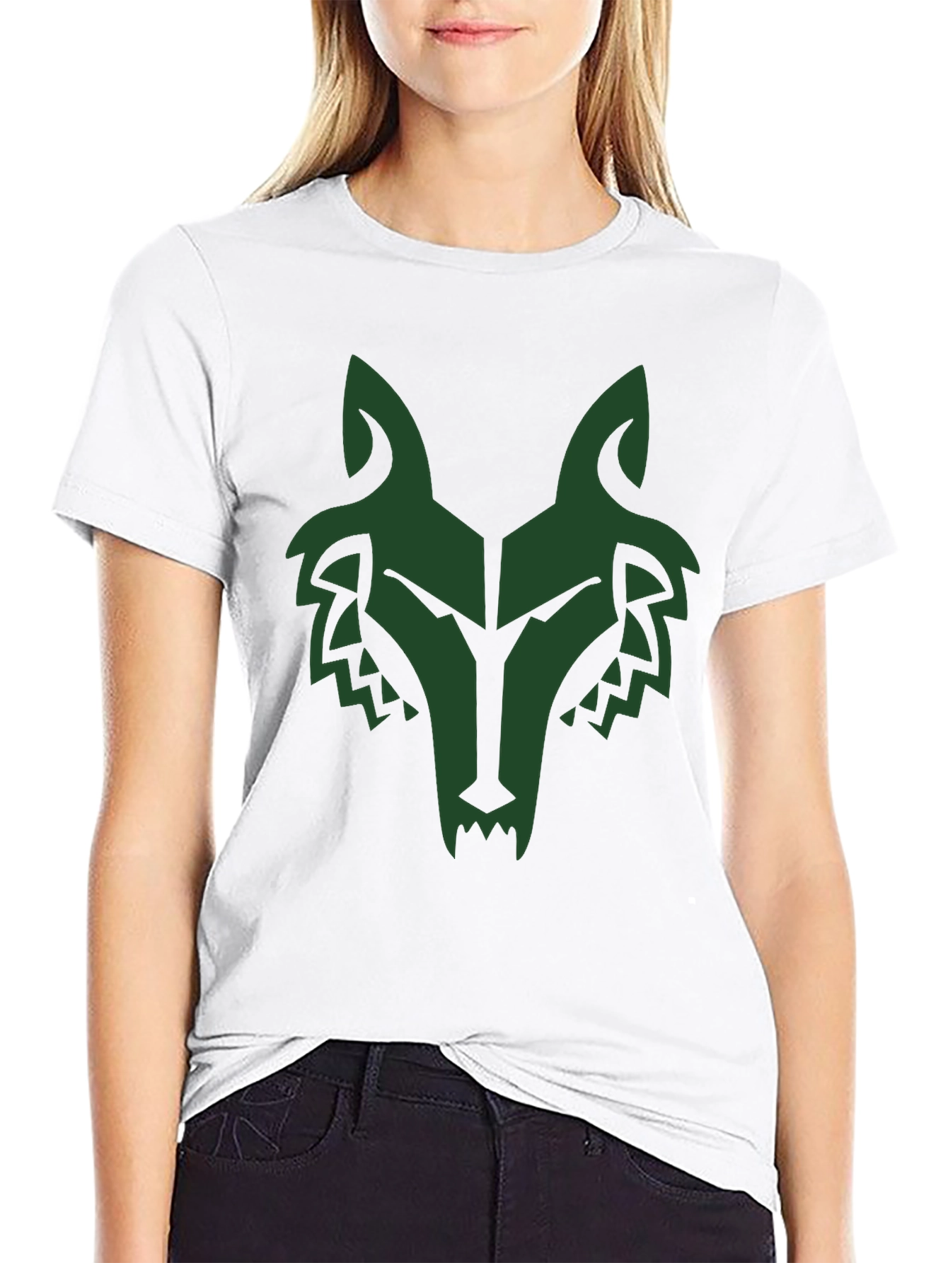 Mens Black T-Shirt with Green Wolf Graphic