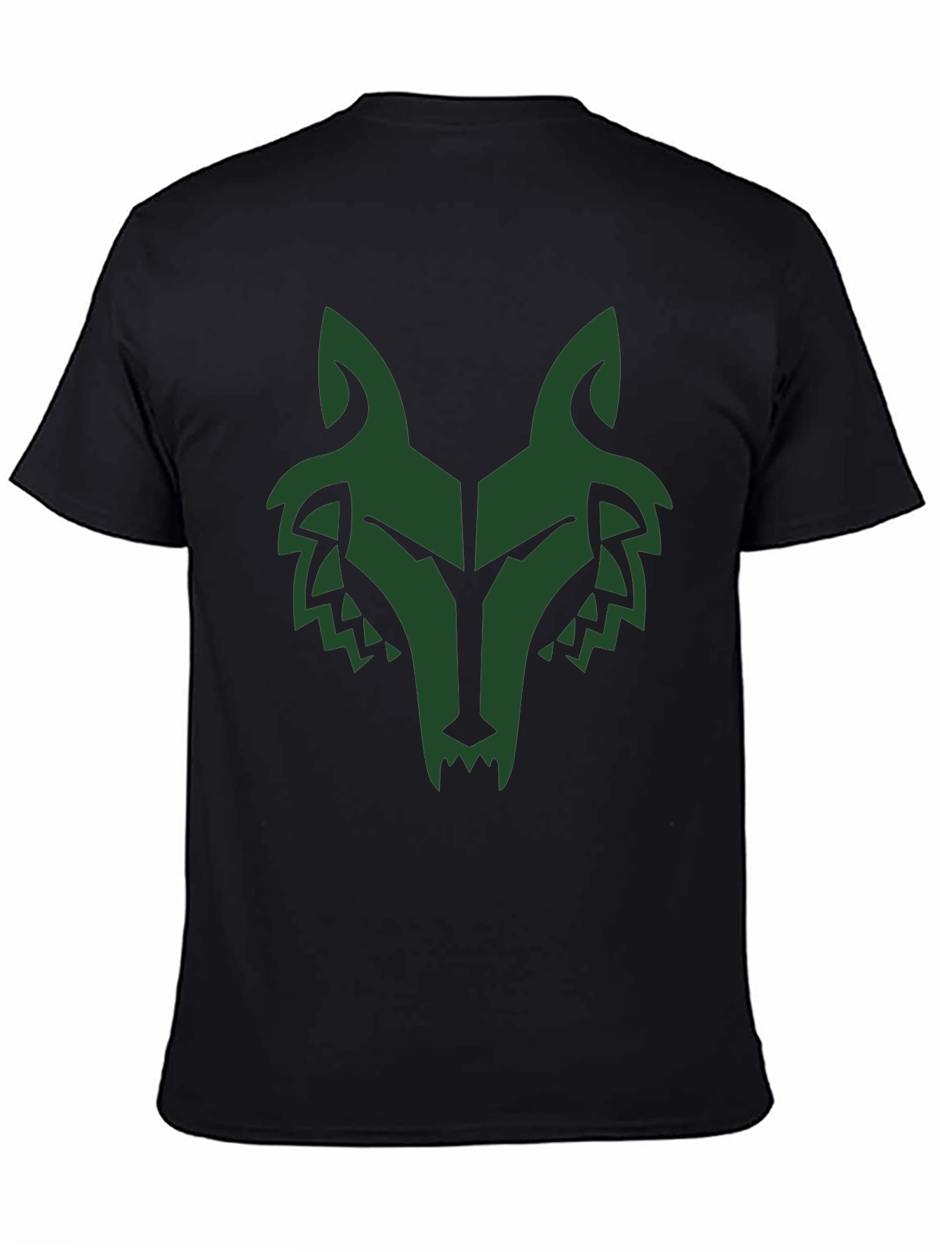 Mens Black T-Shirt with Green Wolf Graphic