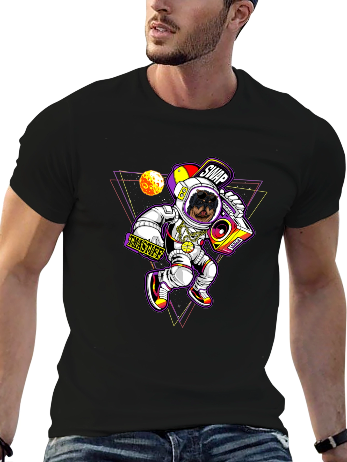 Rottweiler Astronaut Black T-Shirt