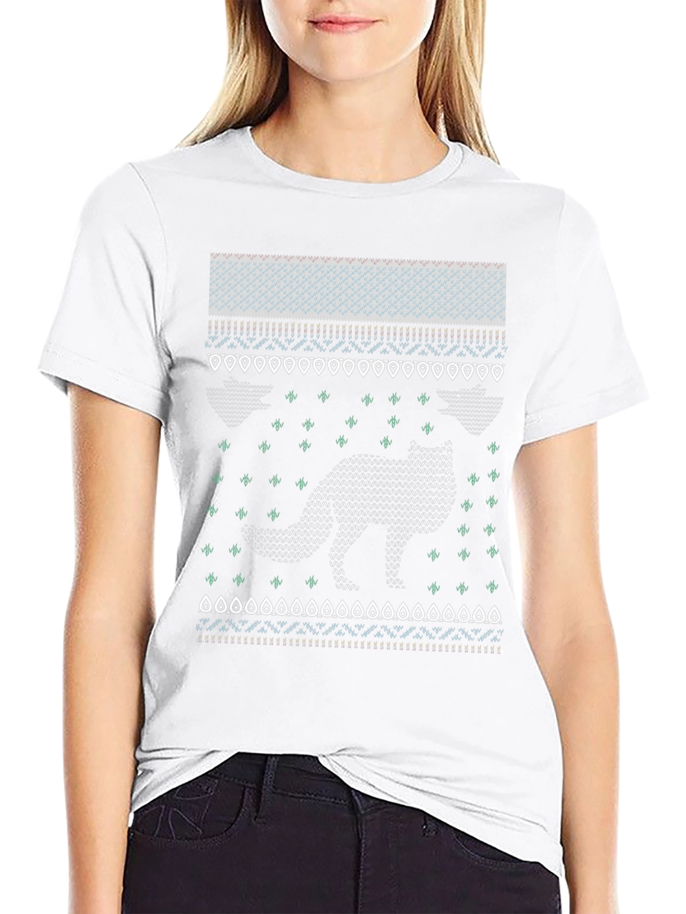 Festive Fox Knit Style T-Shirt