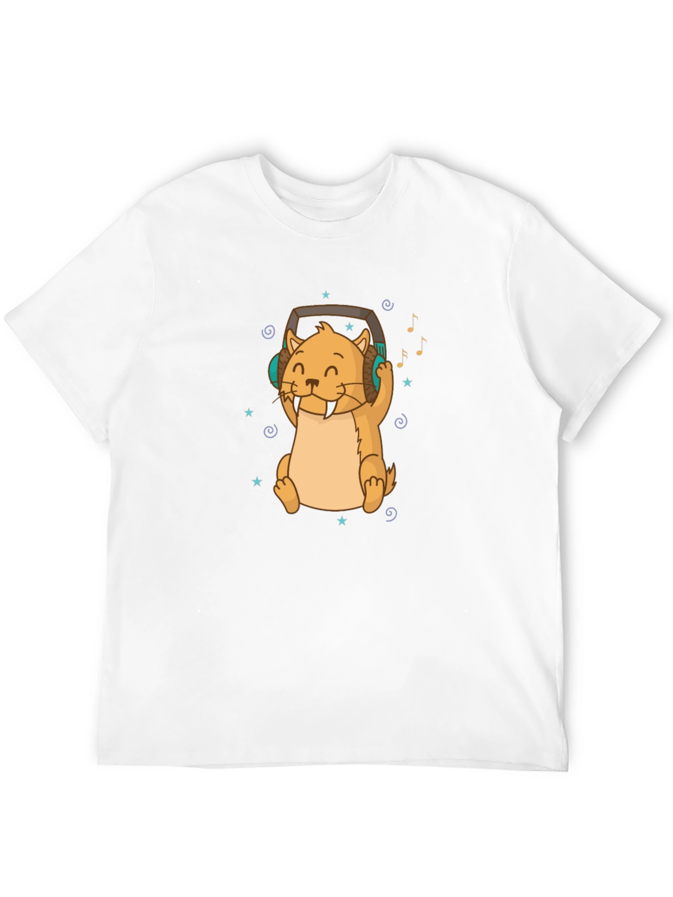 Cute Otter with Headphones Black T-Shirt