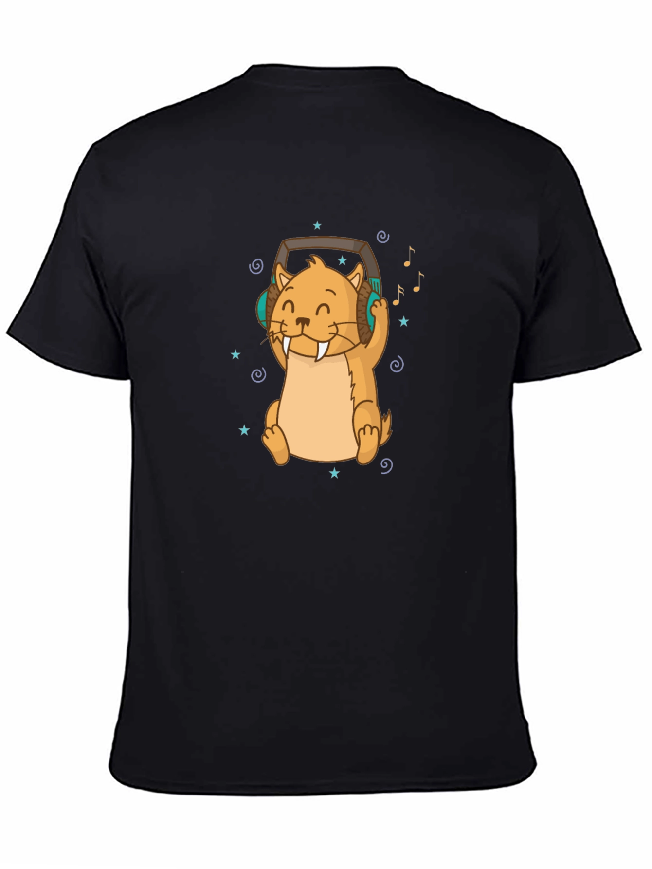 Cute Otter with Headphones Black T-Shirt