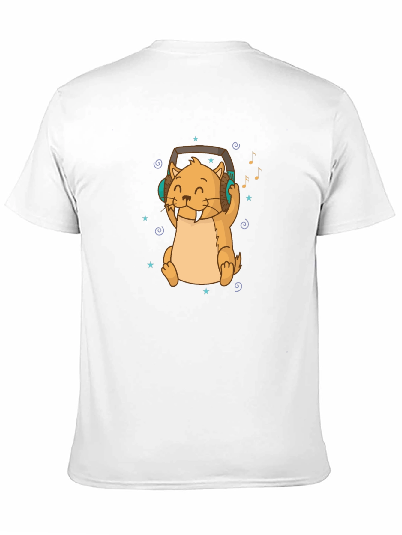 Cute Otter with Headphones Black T-Shirt