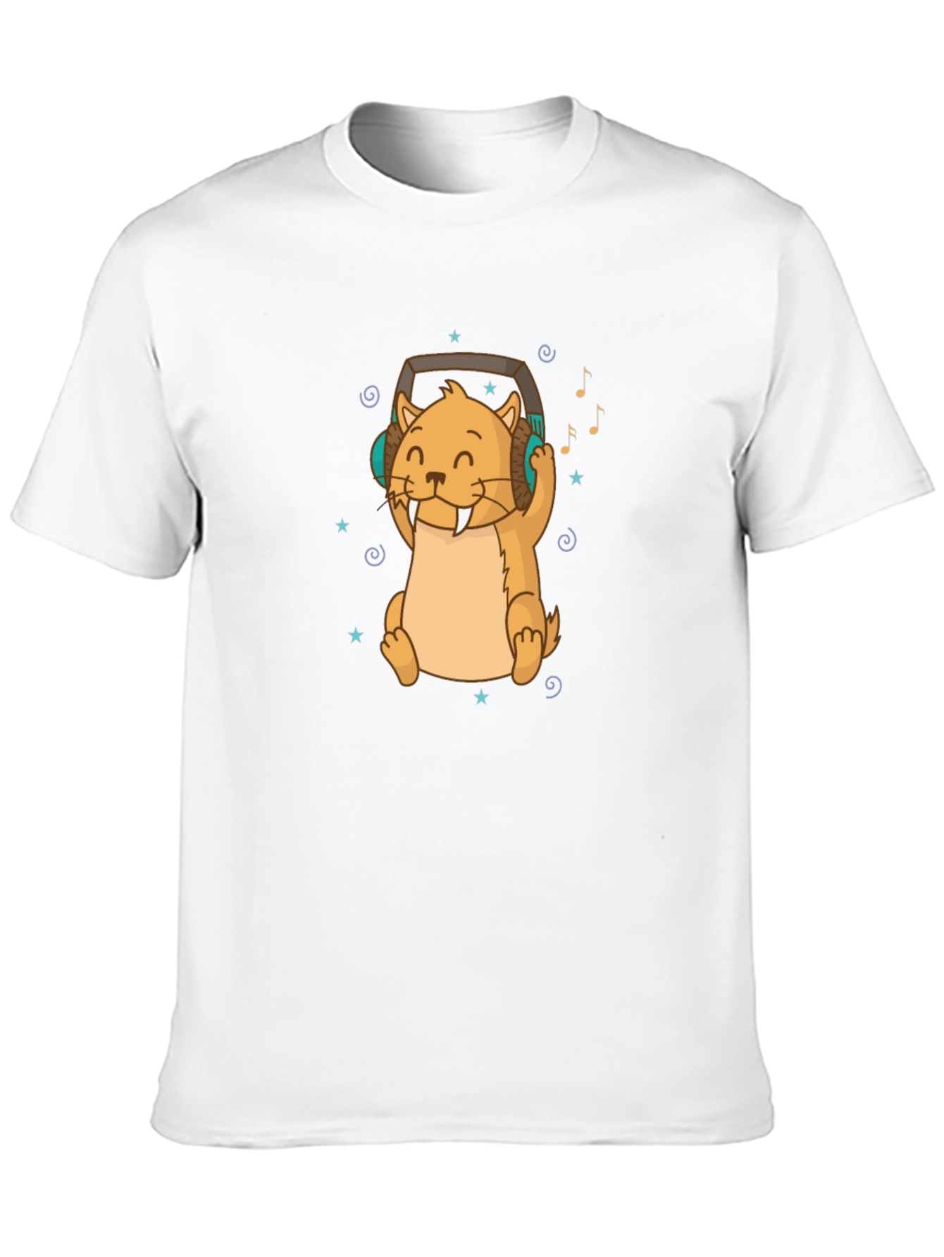 Cute Otter with Headphones Black T-Shirt