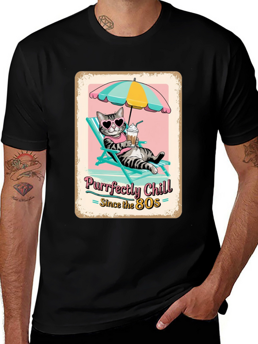 Purrfectly Chill Cat T-Shirt - Retro 80s Style