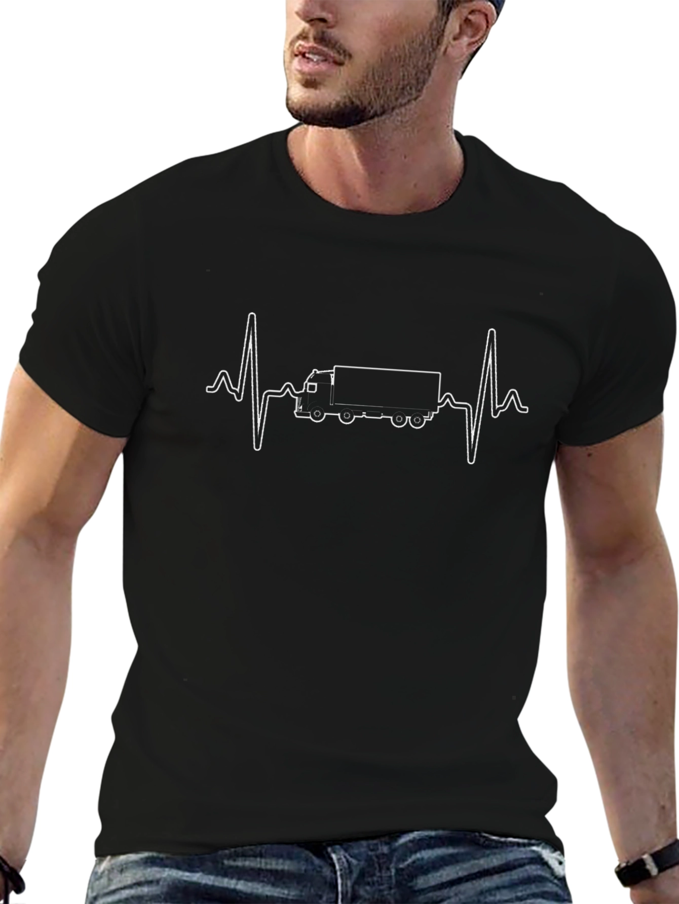 Truck Driver Heartbeat Black Tee