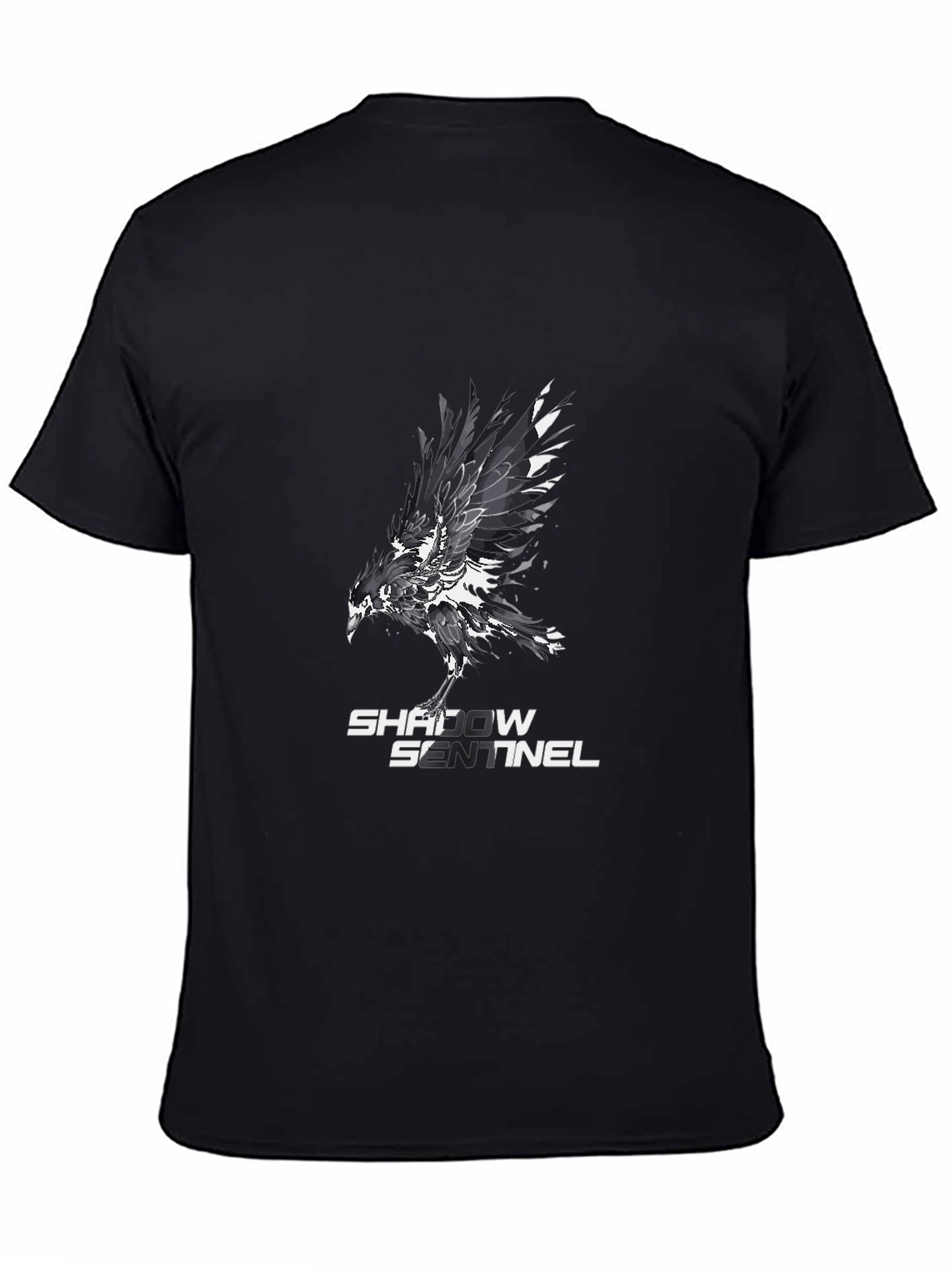 Shadow Sentinel Graphic Tee - Black Cotton T-Shirt