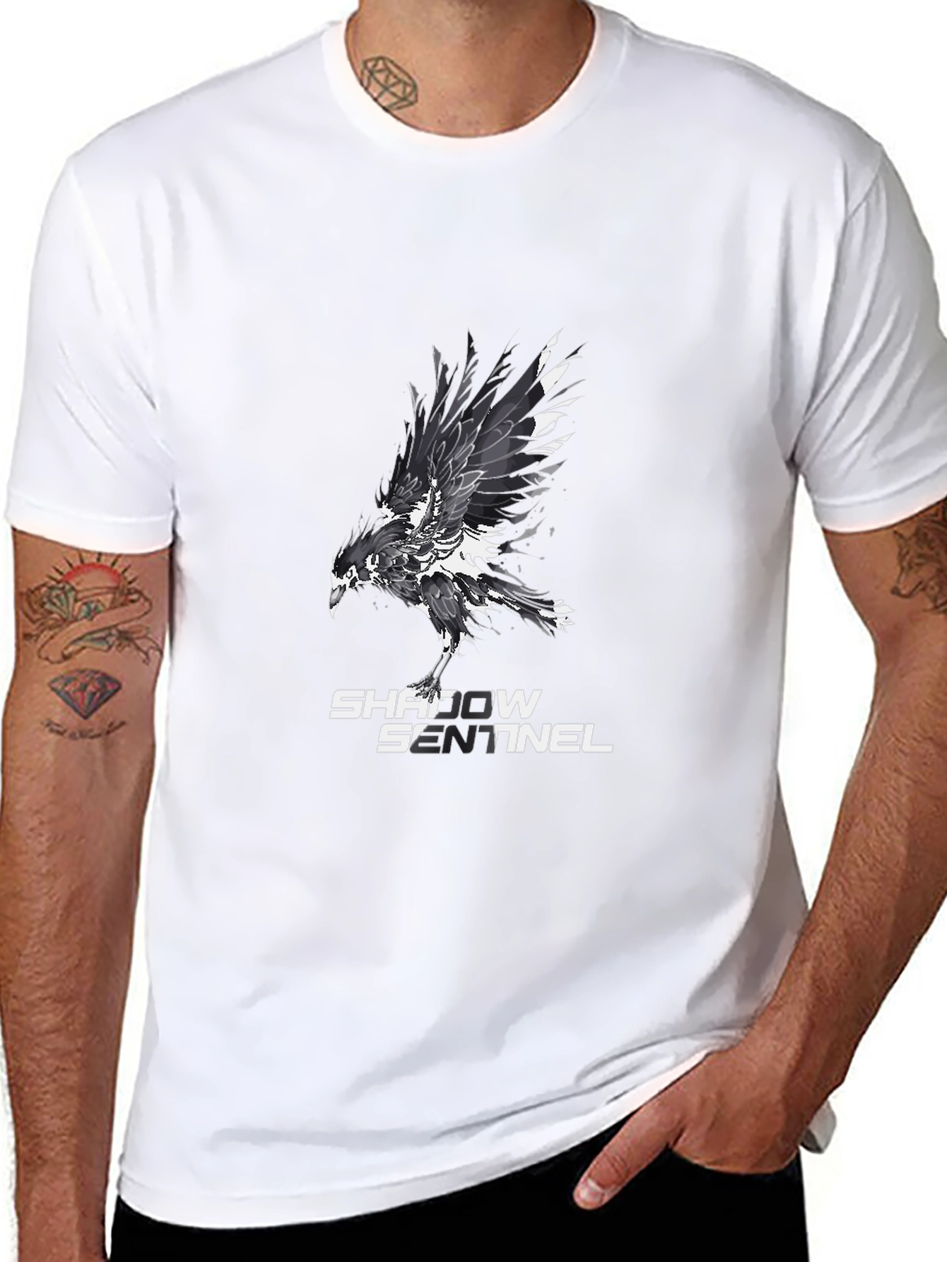 Shadow Sentinel Graphic Tee - Black Cotton T-Shirt