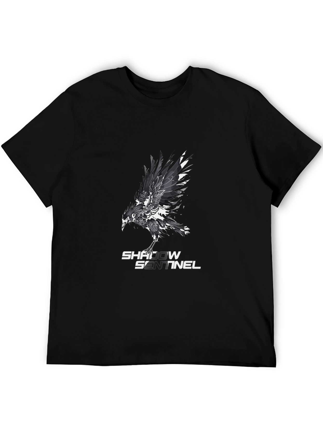 Shadow Sentinel Graphic Tee - Black Cotton T-Shirt