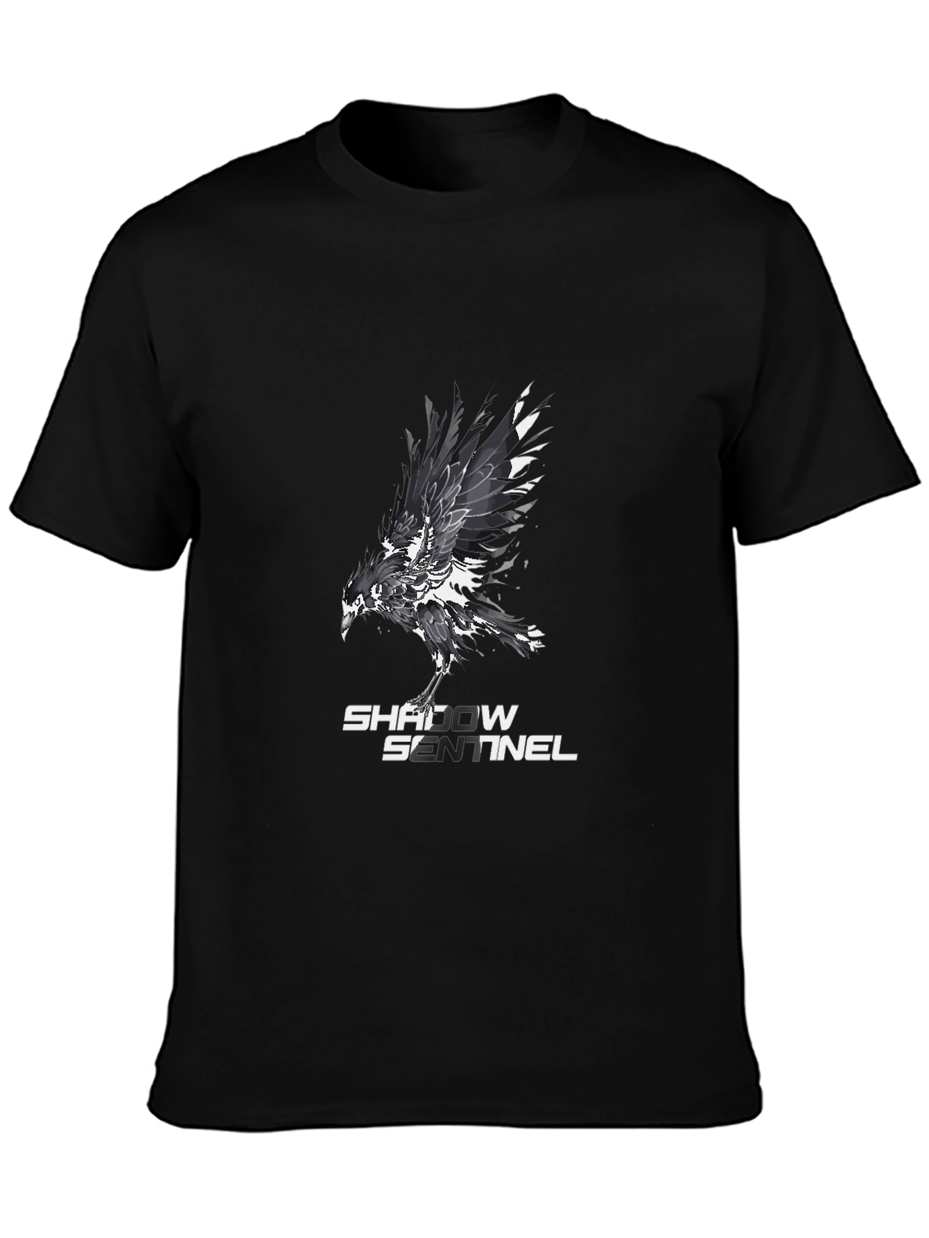 Shadow Sentinel Graphic Tee - Black Cotton T-Shirt