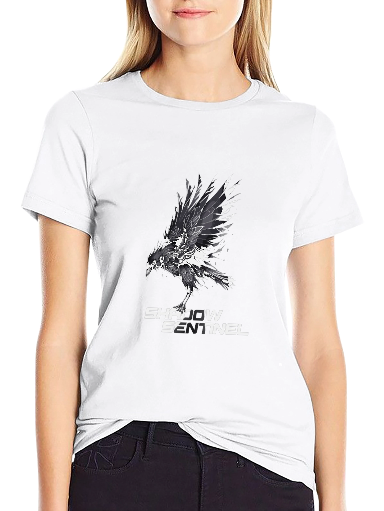 Shadow Sentinel Graphic Tee - Black Cotton T-Shirt