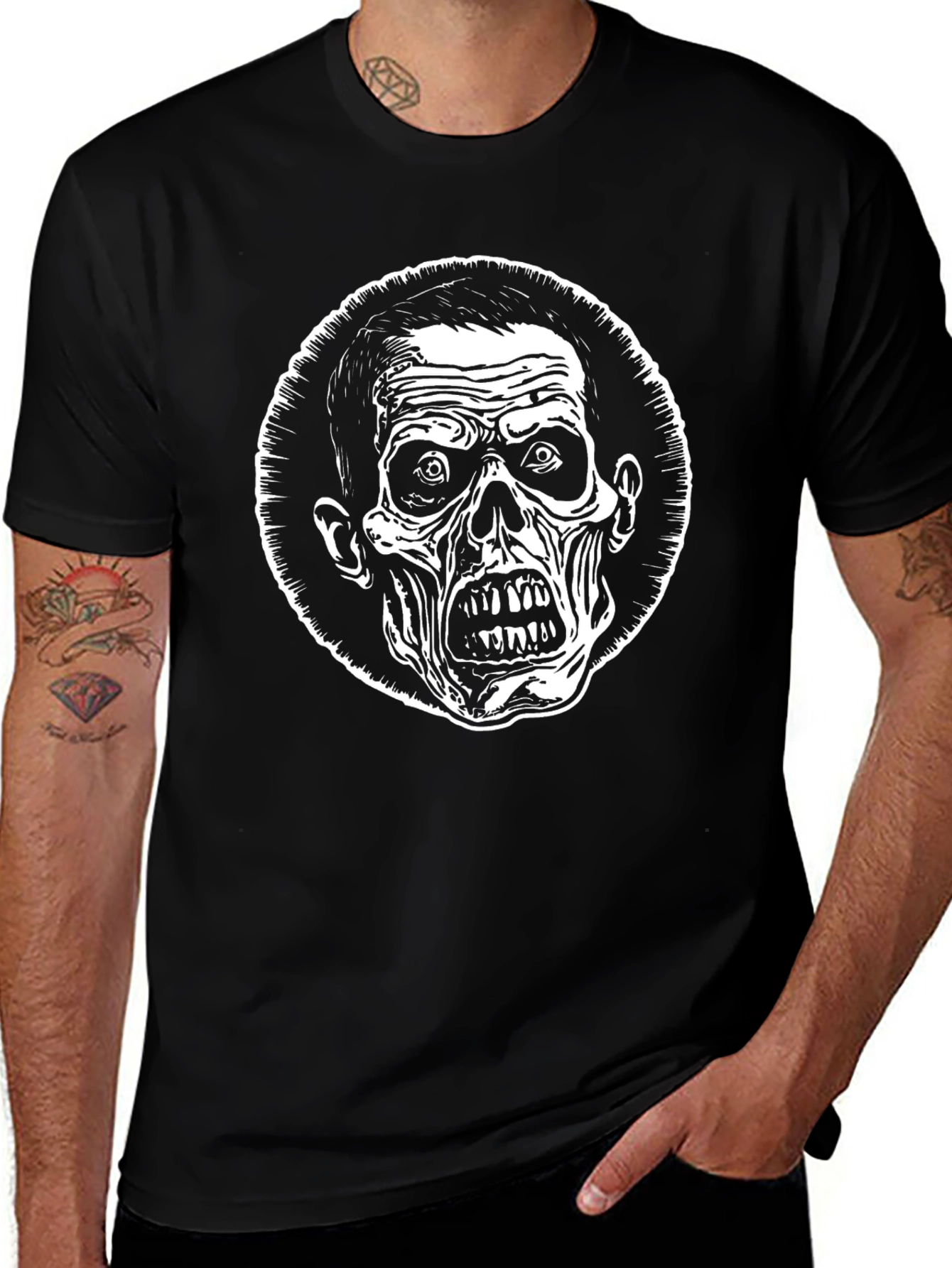 Zombie Graphic Tee - Black Cotton T-Shirt